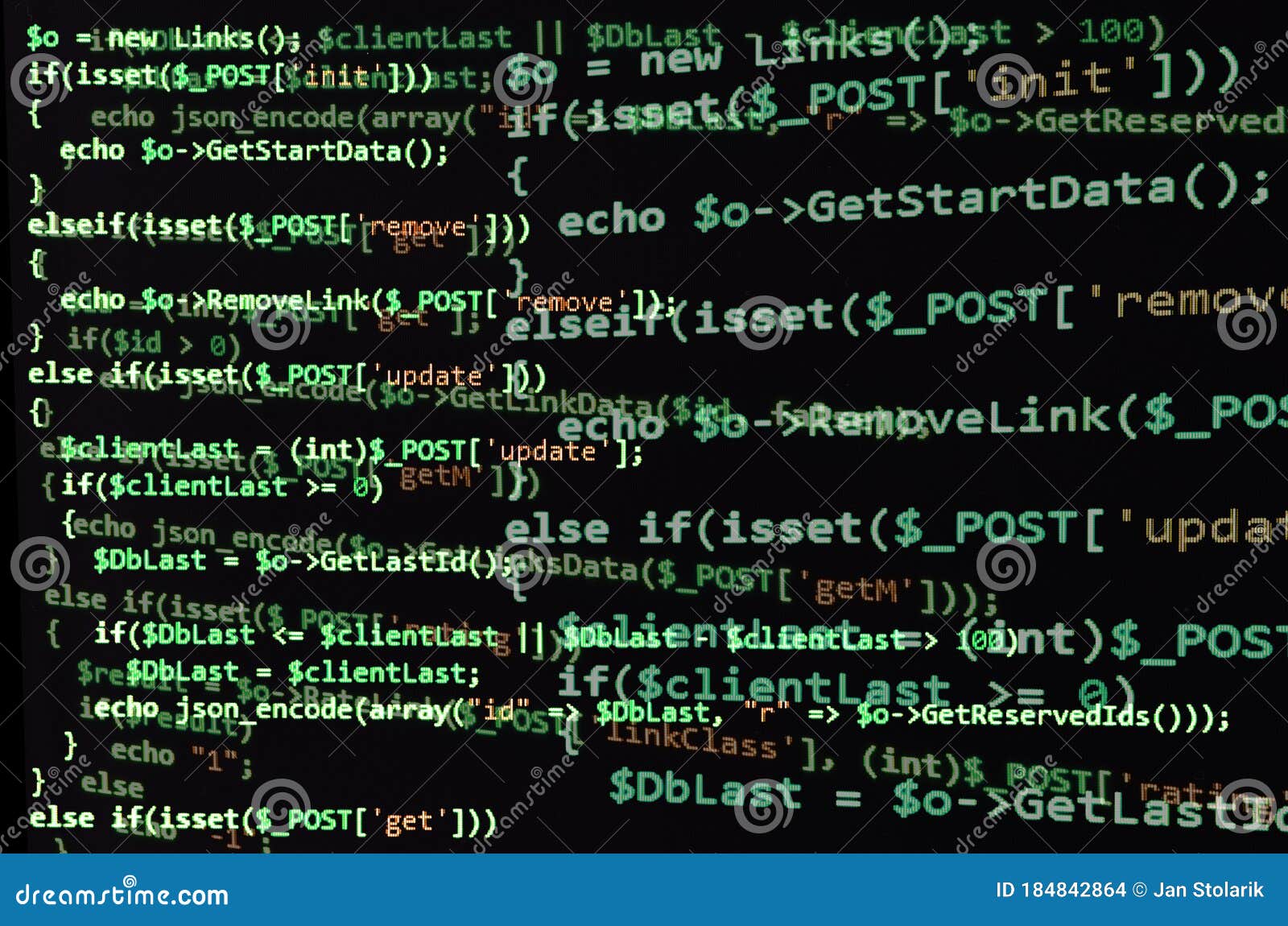 PHP Code on Black Screen, Green Text Stock Photo - Image of development ...