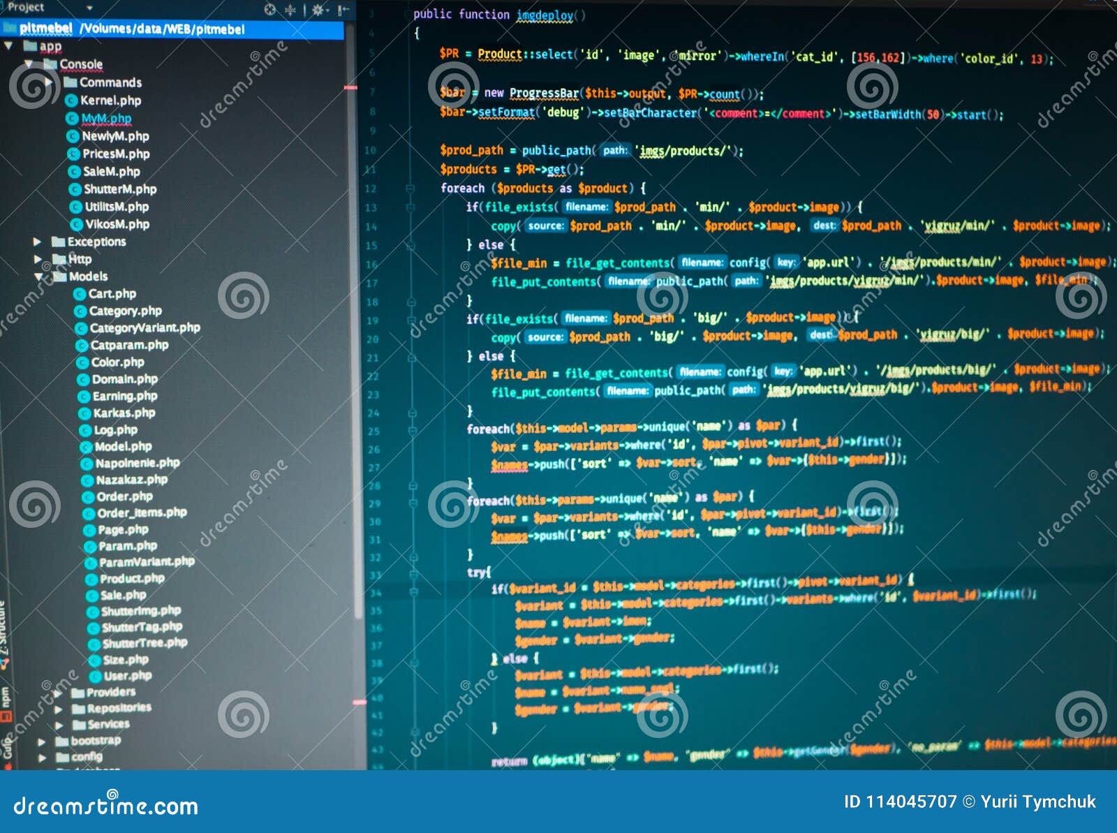 Editorial photograph depicting PHP code in a code editor