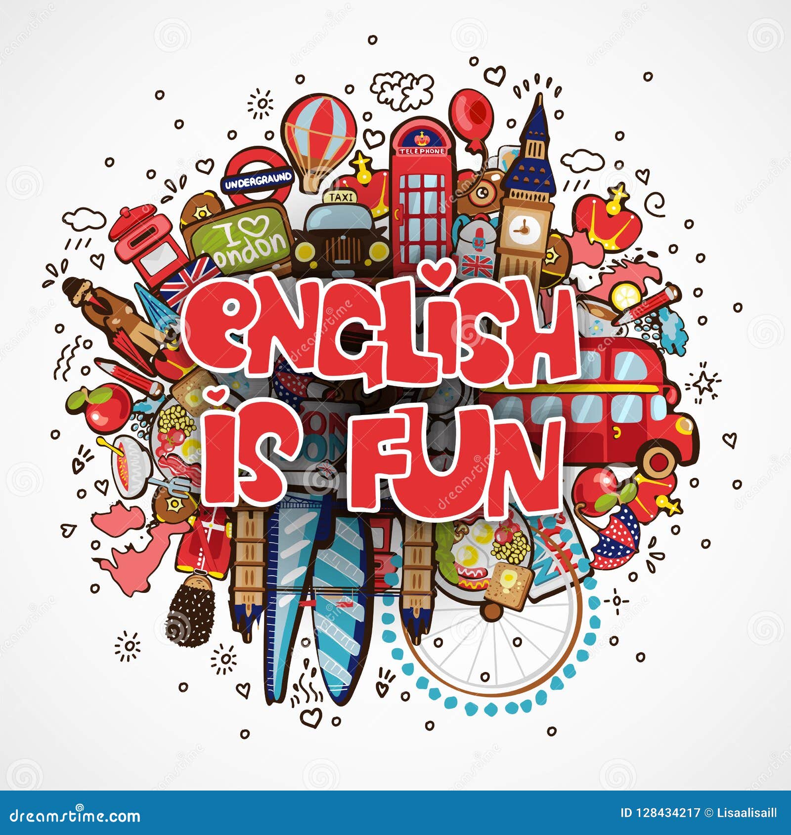 Phrase ENGLISH  IS FUN  Educational And Travelling Concept 