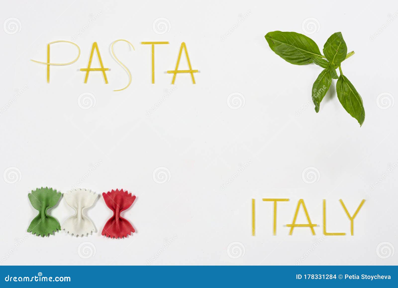 Phrase I LOVE PASTA Made of Raw Spaghetti on White Background Stock