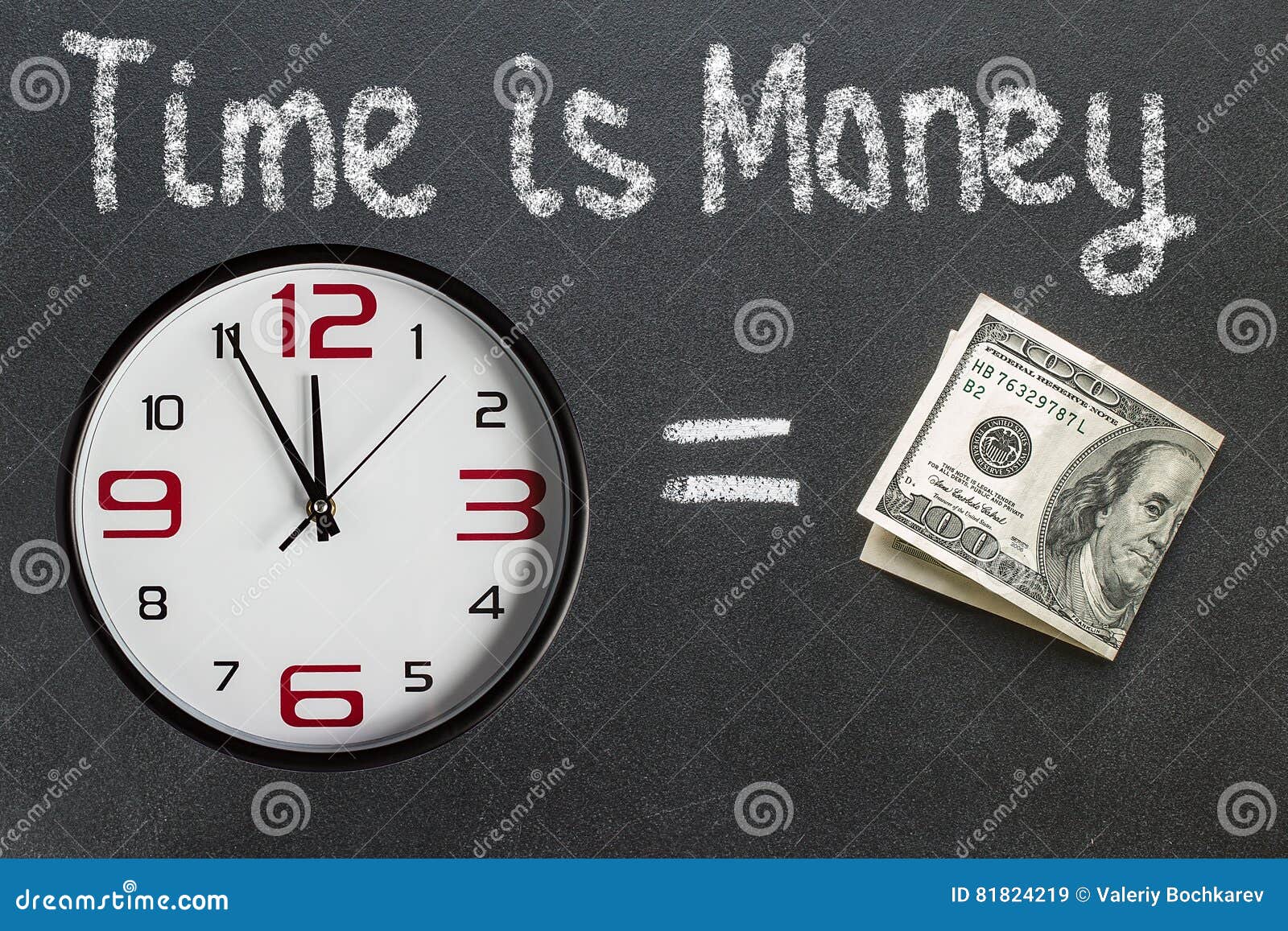 The Phrase Time is Money Written on a Blackboard Stock Image Image of
