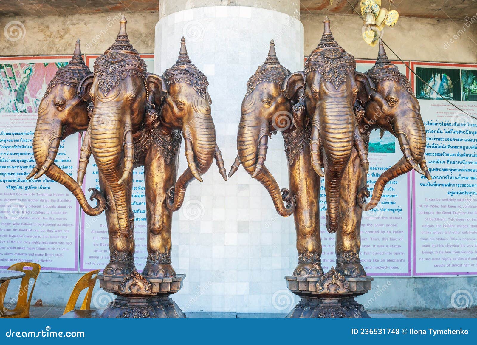 Old Wooden Statue of Erawan Three-headed Elephant in Phuket, Thailand ...