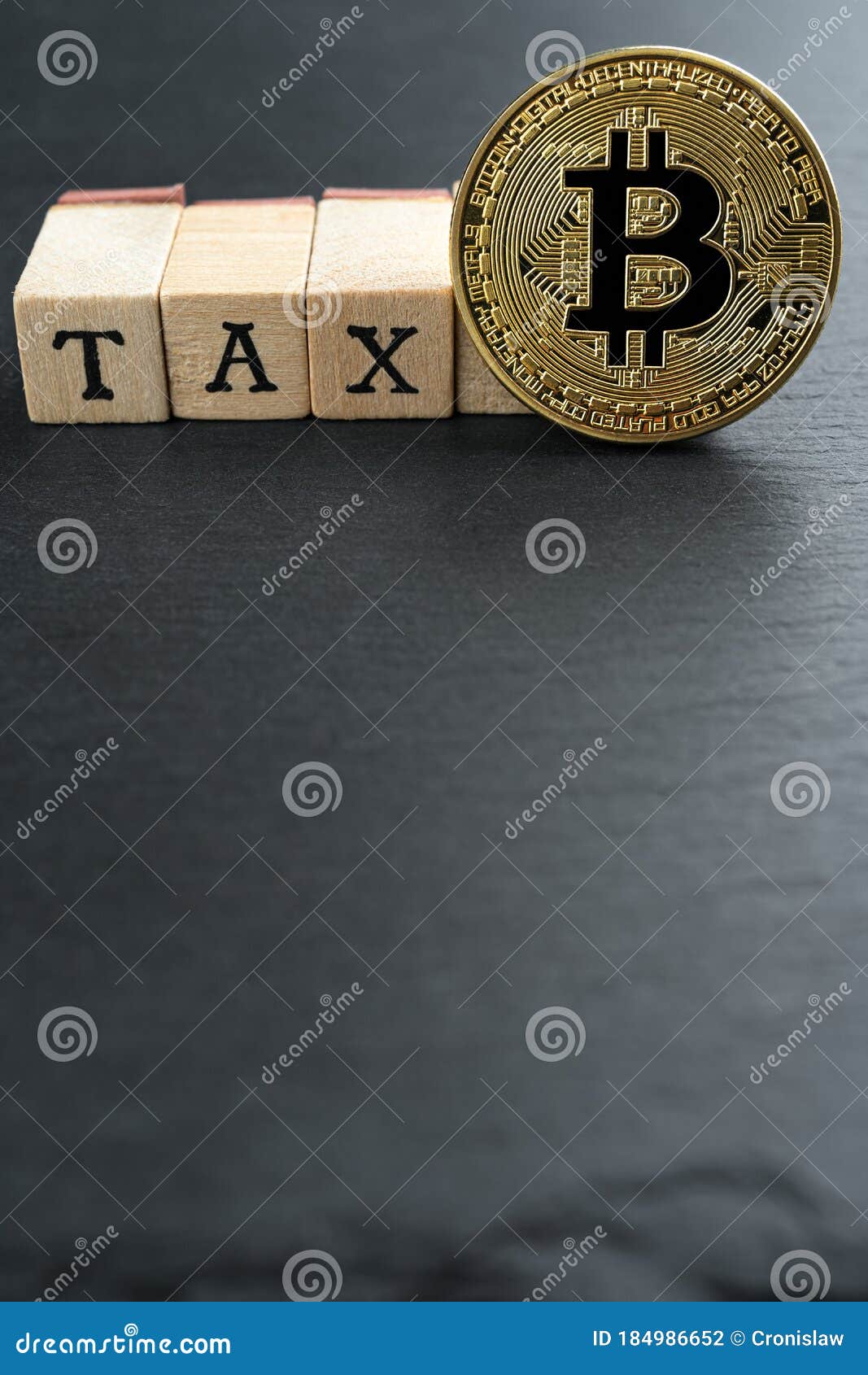 Physical Bitcoin Gold Coin With Tax Text Stock Photo ...