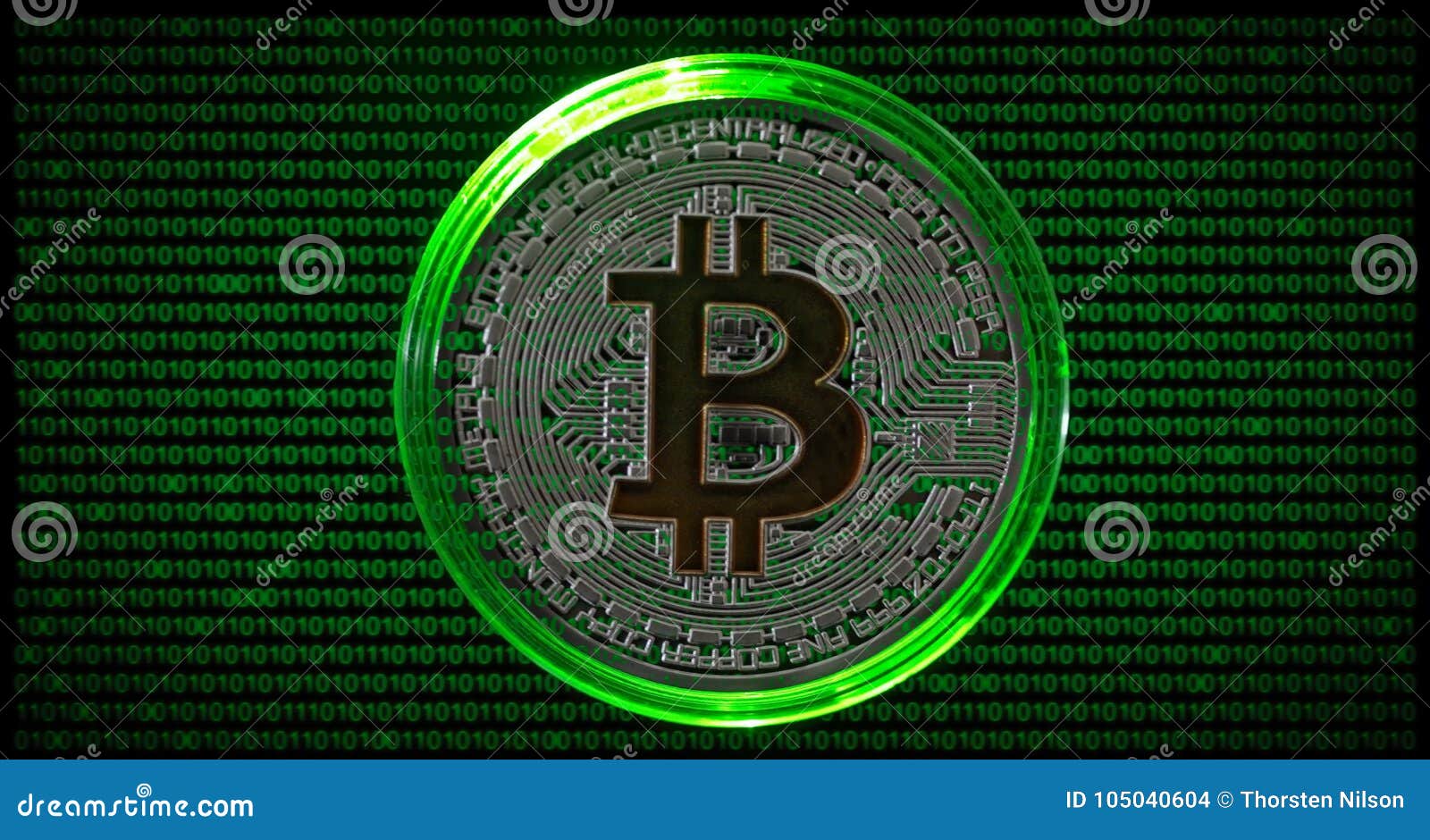 Physical Bitcoin with Green Binary Code Background Stock Illustration -  Illustration of virtual, conceptual: 105040604