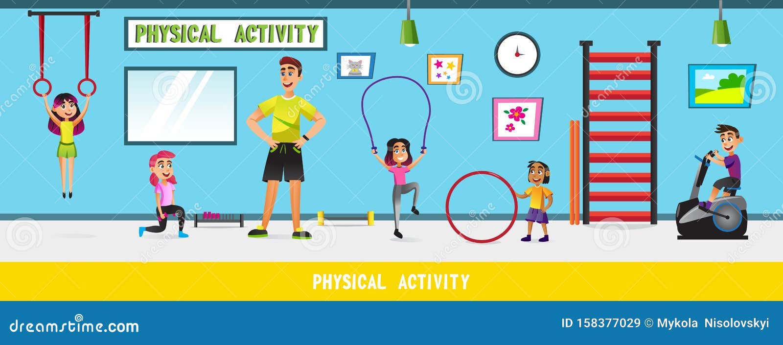 Physical Education Lesson at School with Children. Stock Vector - Illustration of friends, person: 158377029 Physical Education Lesson at School with Children. Stock Vector - Illustration of friends, person: 158377029