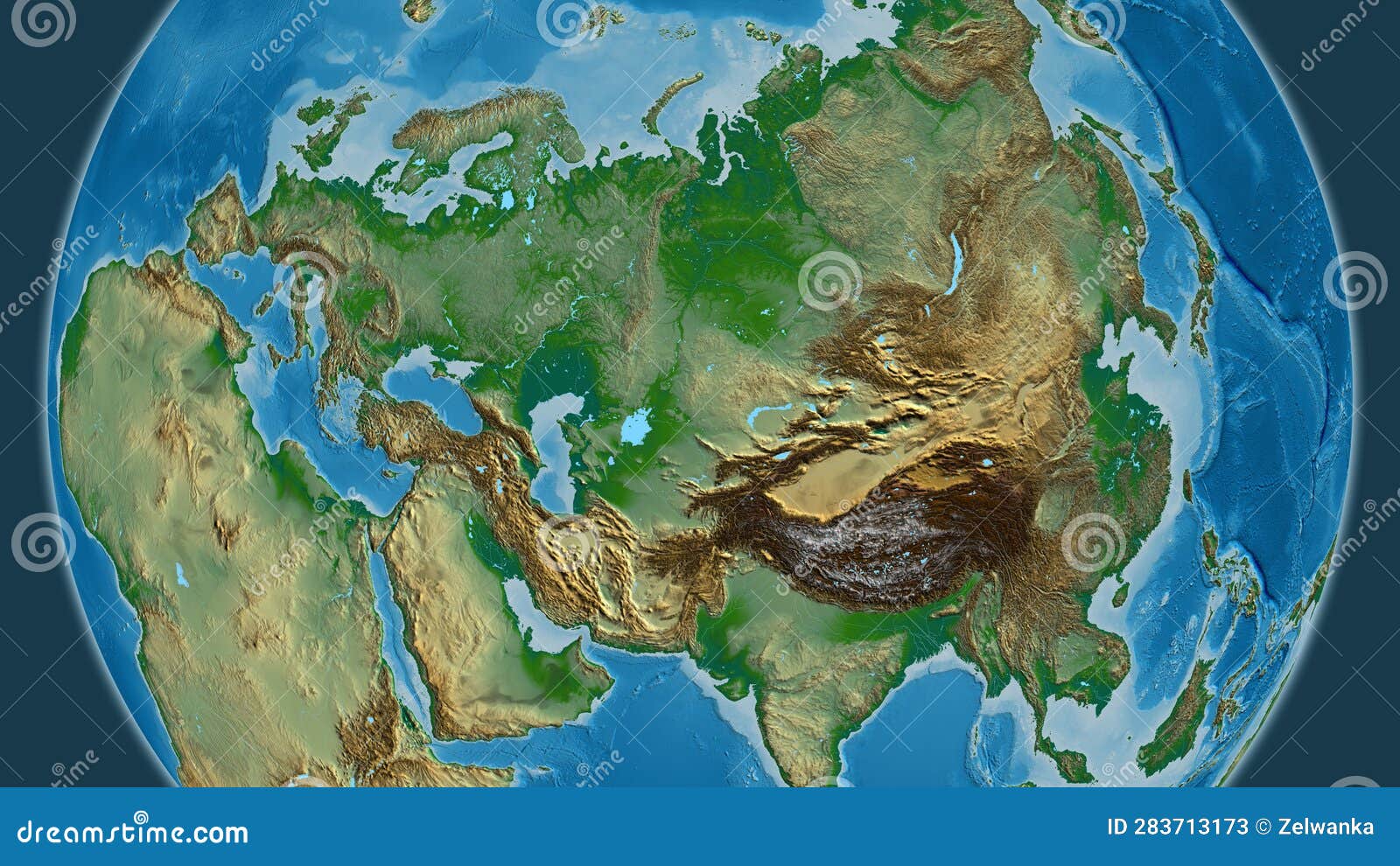 Globe Centered on Kazakhstan. Physical Map Stock Illustration