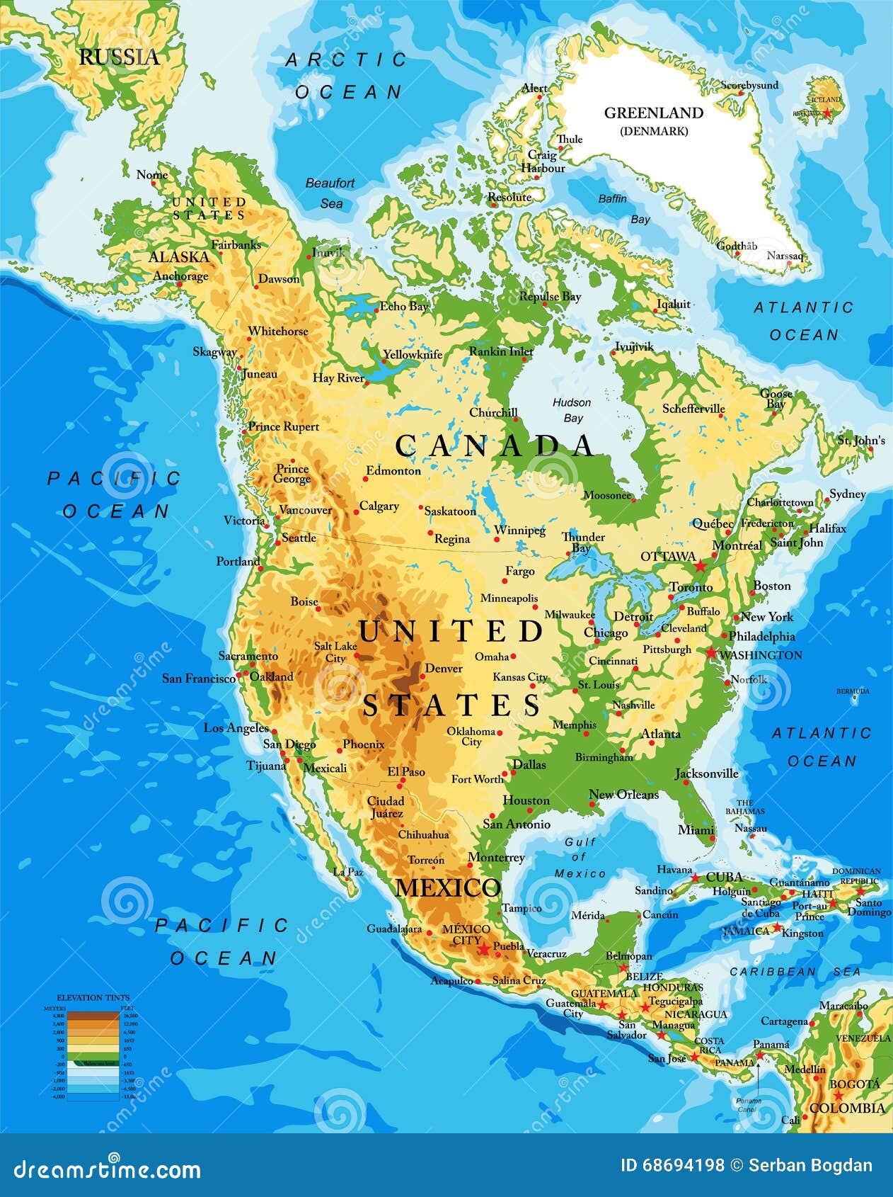 Physical Map Of North America