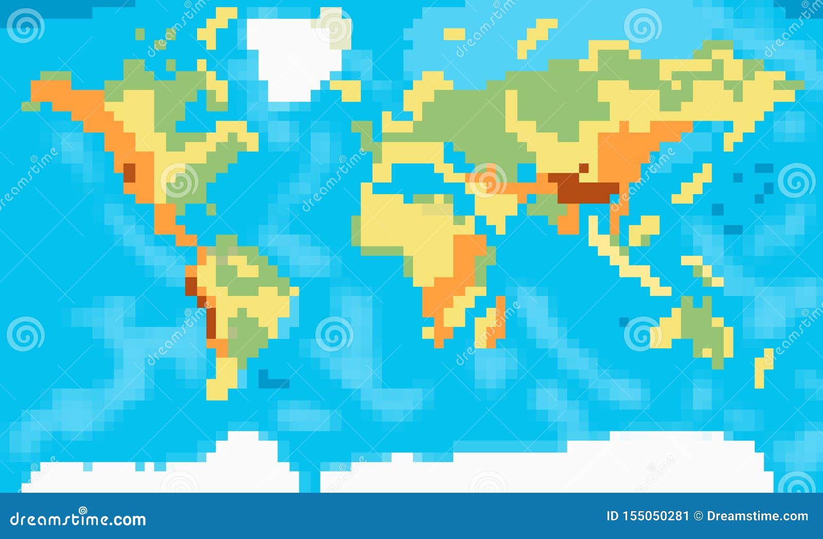 The Physical Map of the World. Pixel Art Stock Illustration