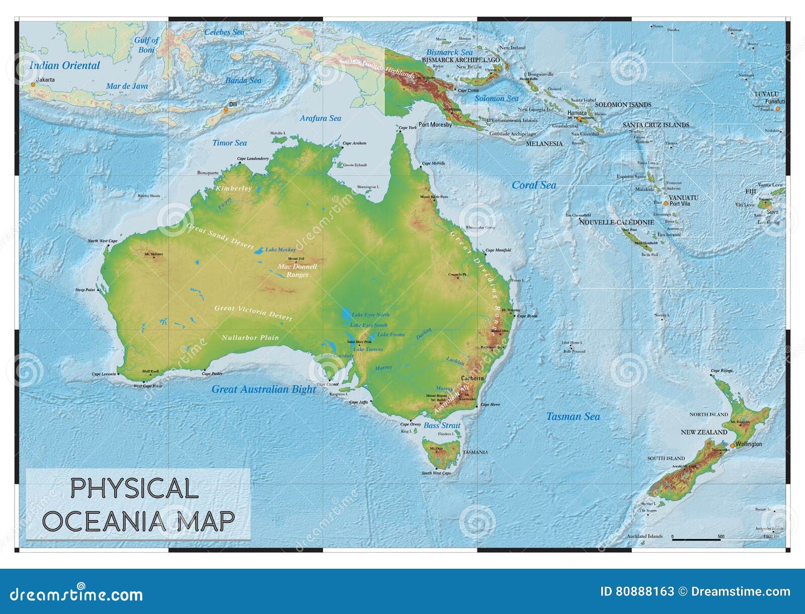Physical Oceania map stock vector. Illustration of names - 80888163