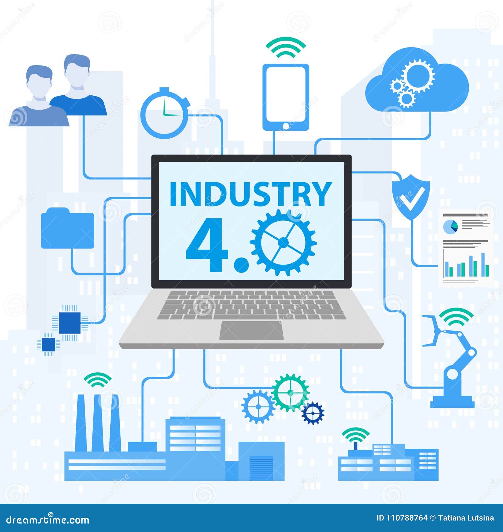 physical systems, cloud computing, cognitive computing industry 4.0 infographic.