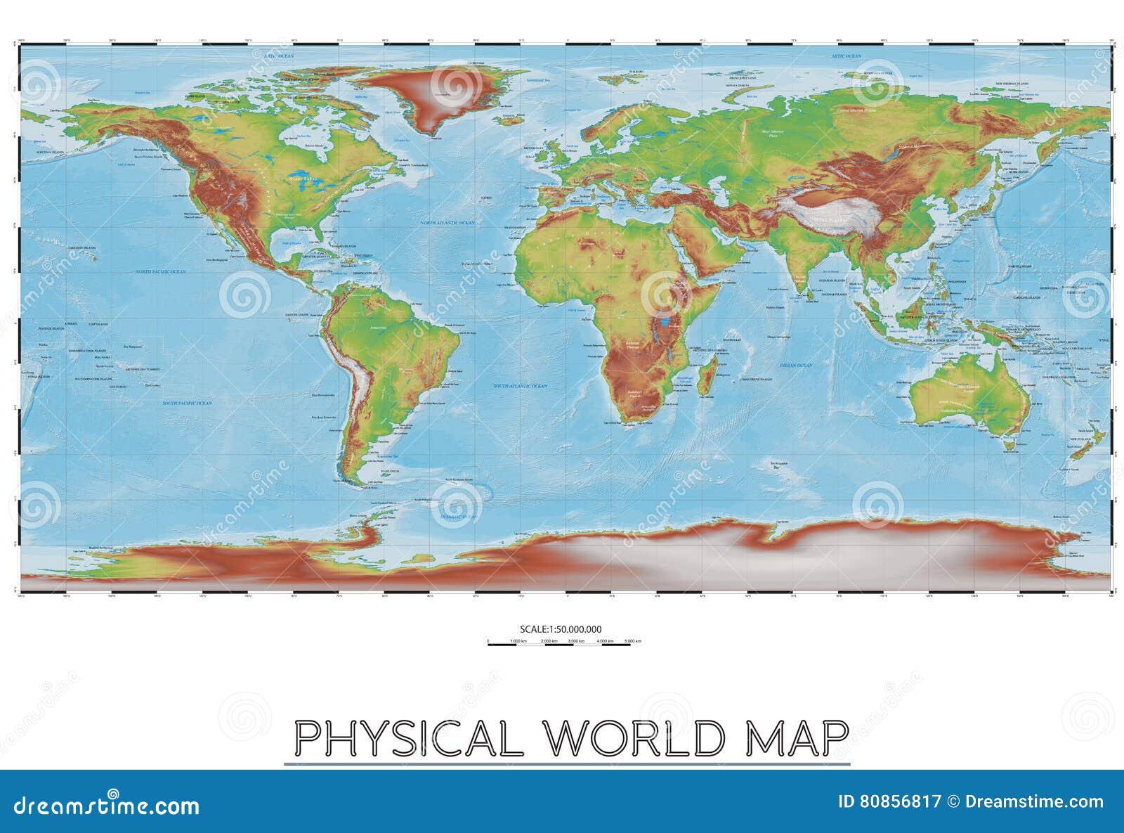 Physical world map stock vector. Illustration of north - 80856817