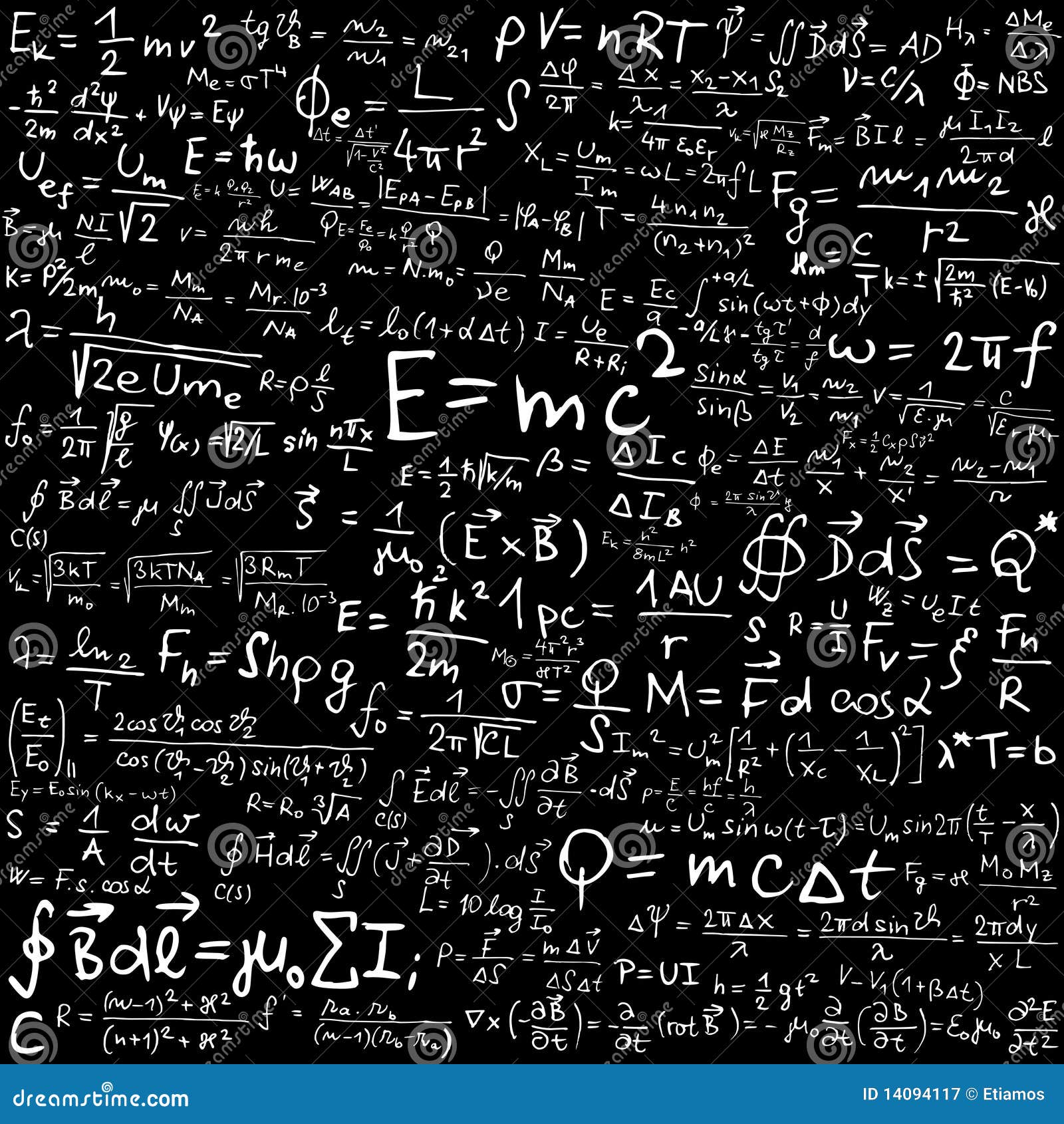 Illustration of mathematical and physical equation and formulas.