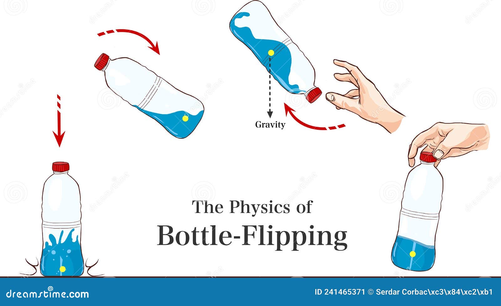The Physics of Bottle Flipping Vector Illustration Stock Vector
