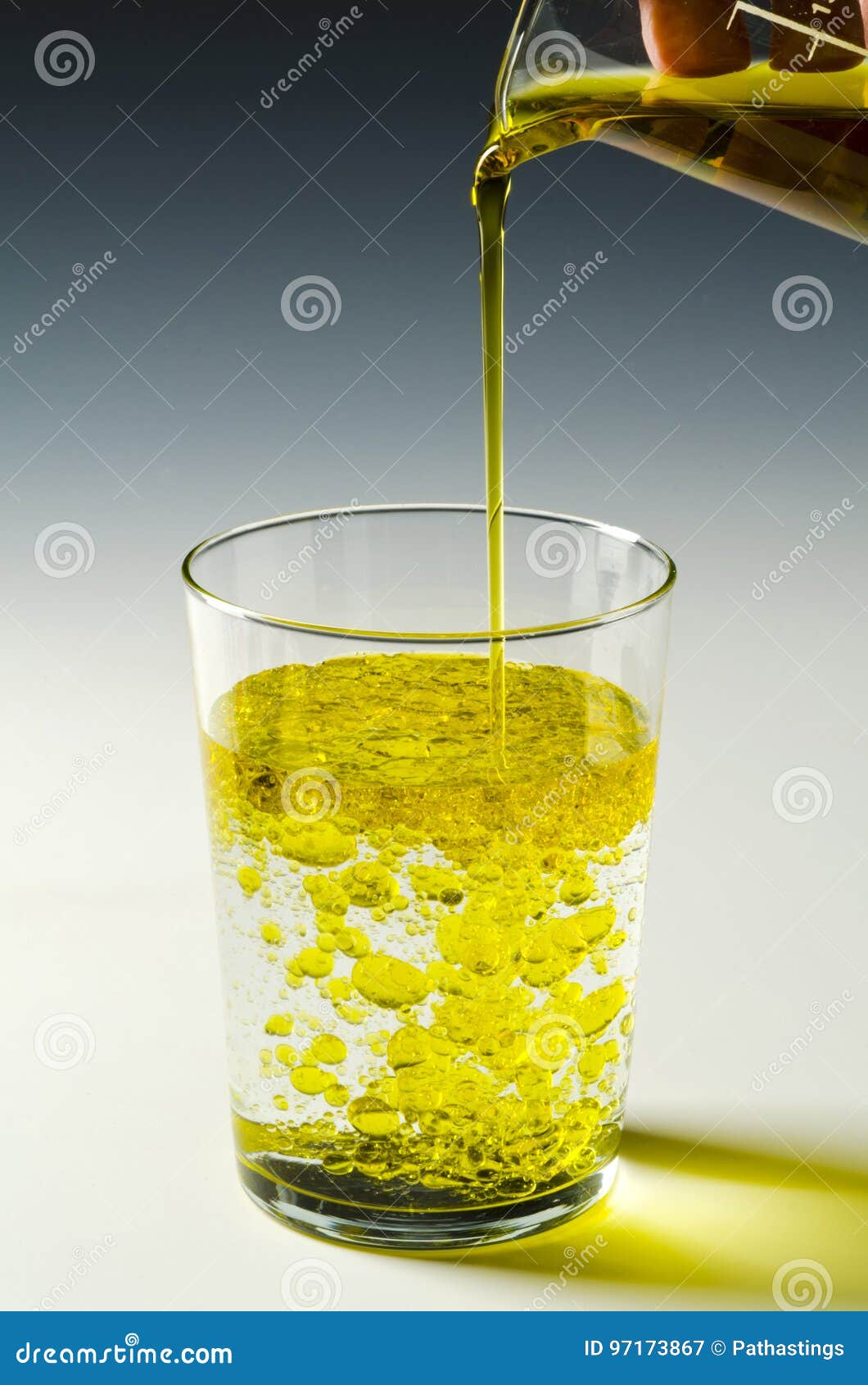 physics. immiscible fluids, oil and water. 3 of 4 image series.