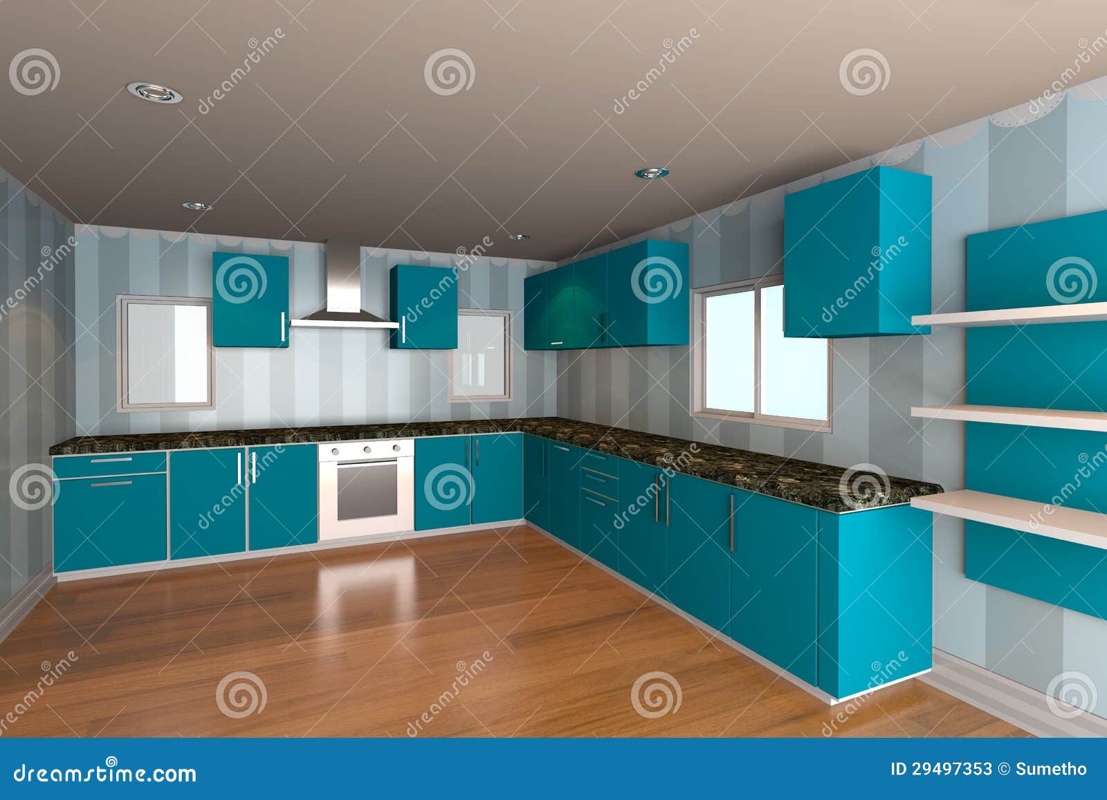 Avoir Images Piece De Cuisine Avec Le Papier Peint Bleu Illustration Stock le plus cool salutations