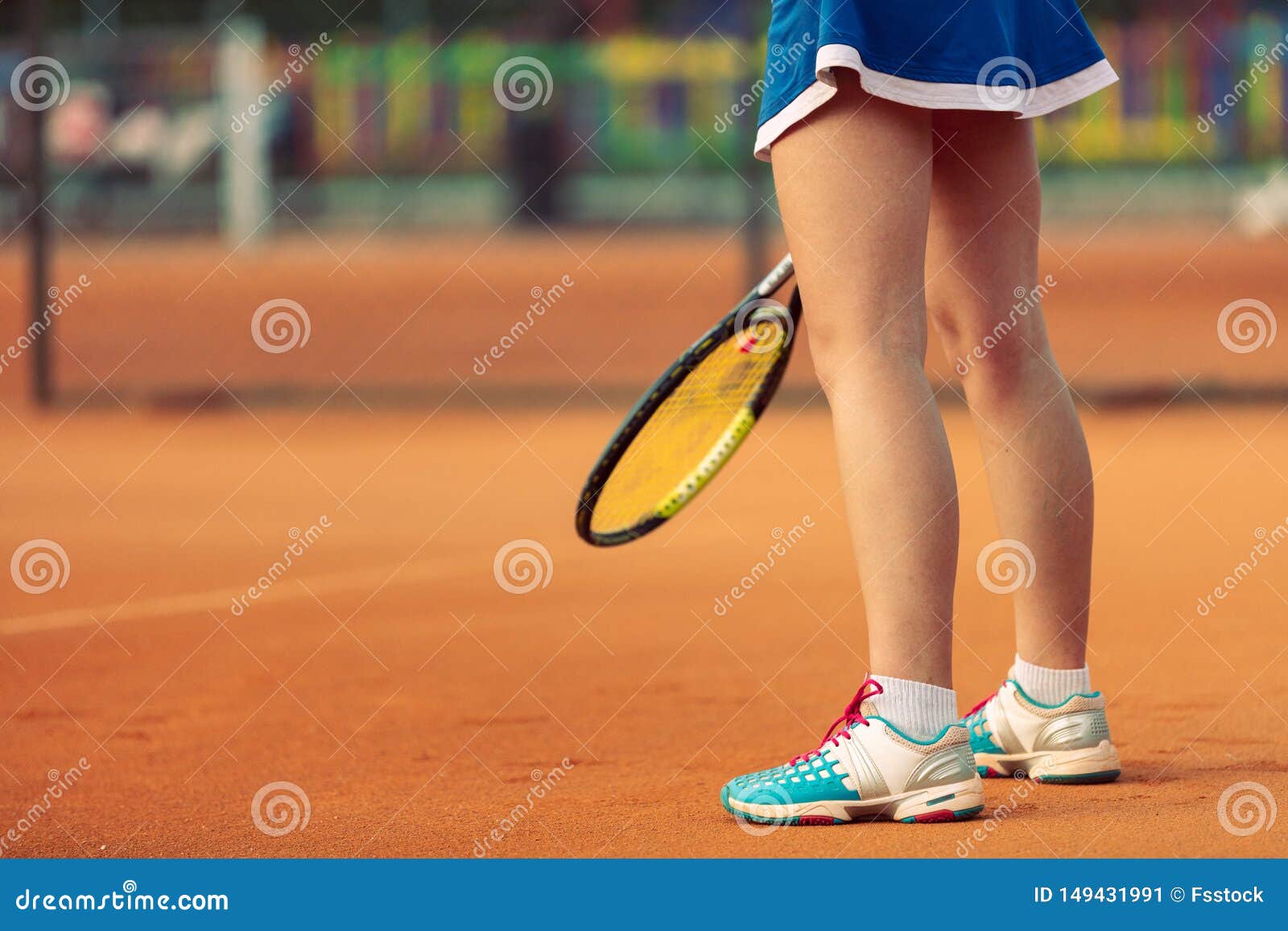 Beautiful Female Athlete with Perfect Body Posing on Tennis Court ...
