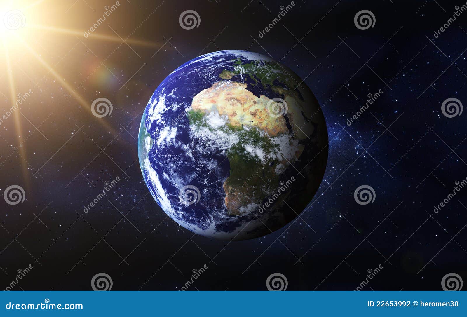 Pianeta della terra 3d (alba nello spazio, nella formazione)