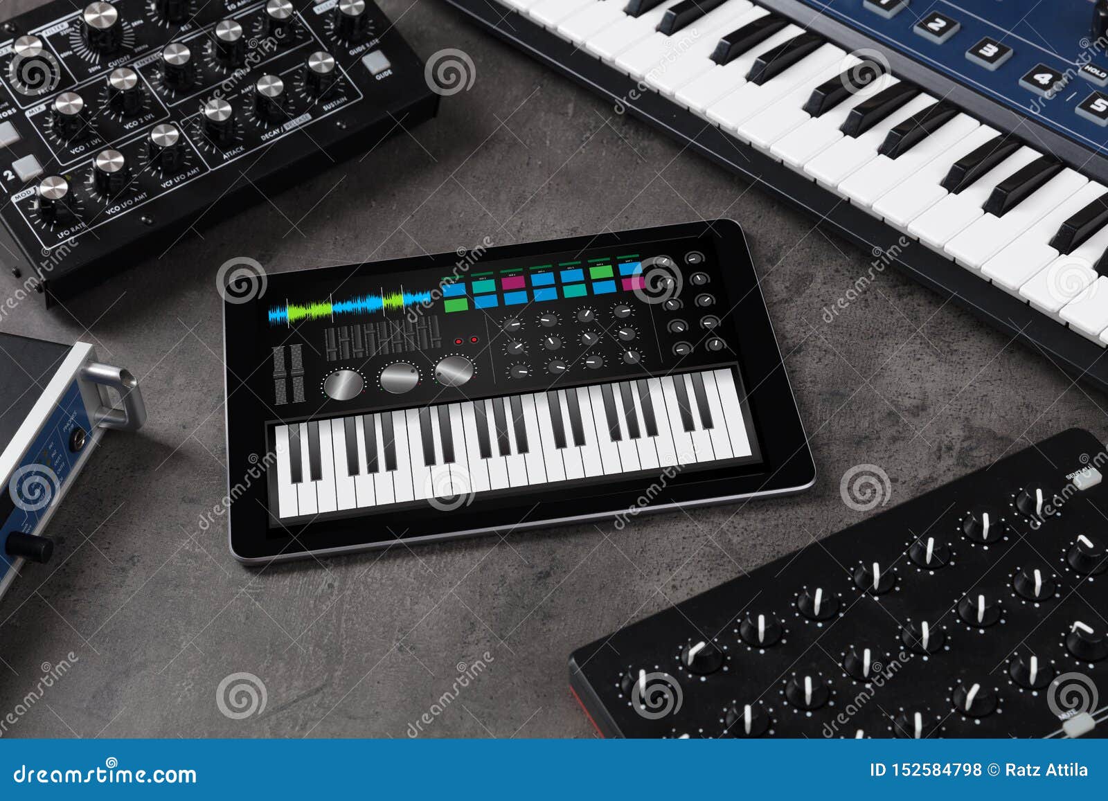 Piano App on Tablet and Musical Instrument Concept Stock Photo Image