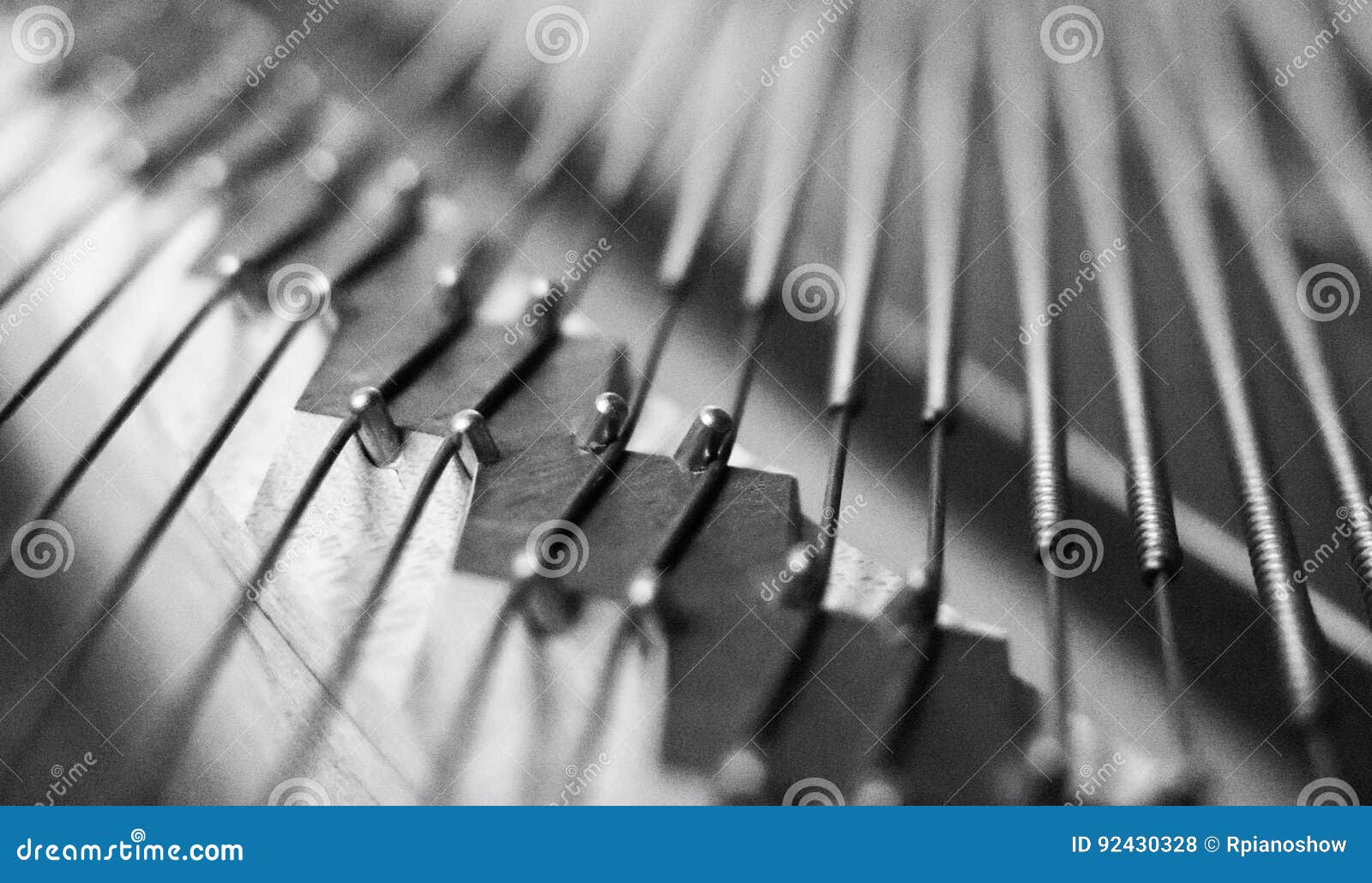 Piano Bridge and Strings Closeup. Stock Photo Image of detail, grand