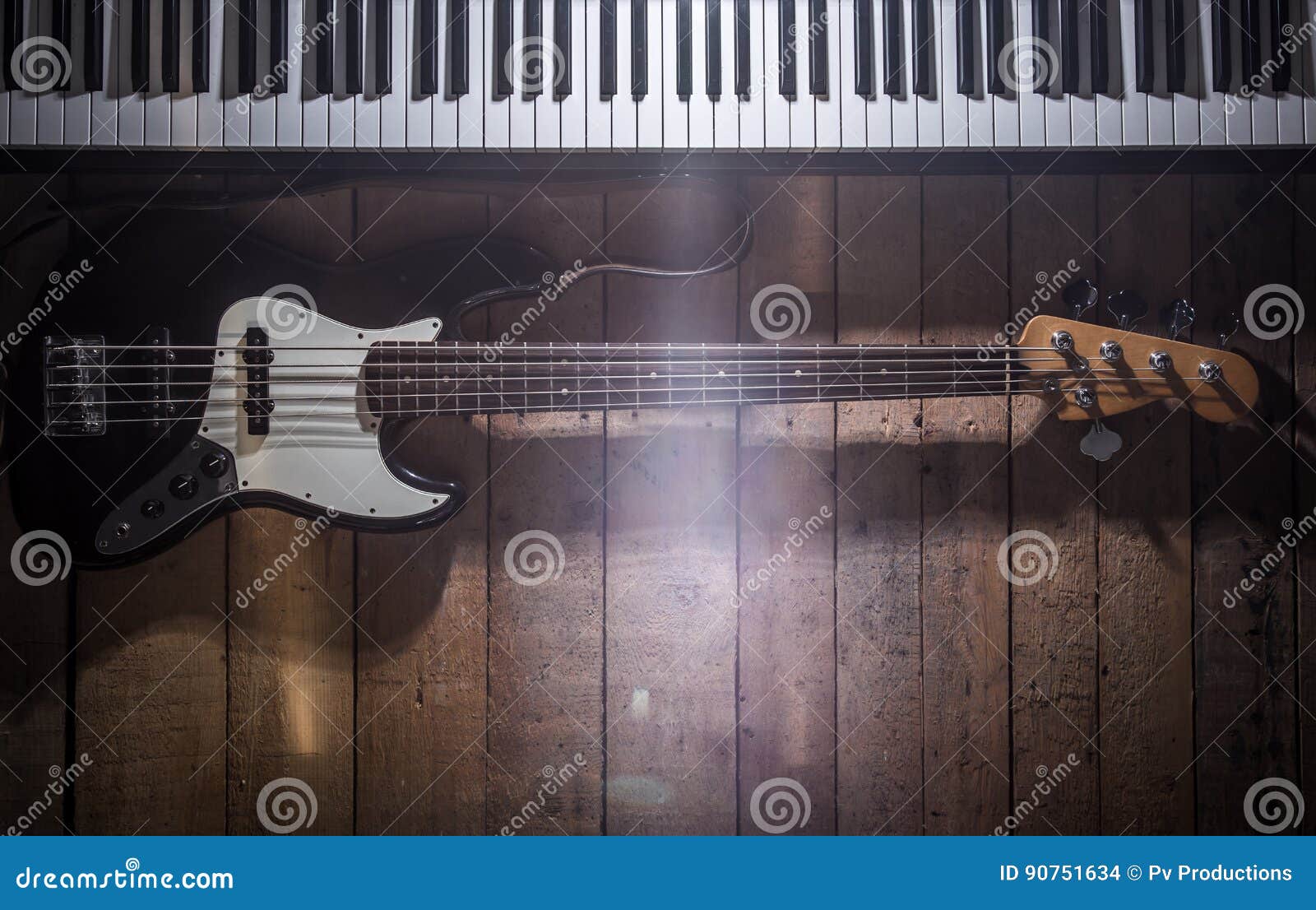 Piano and Guitar on Wooden Background Closeup Stock Photo - Image of