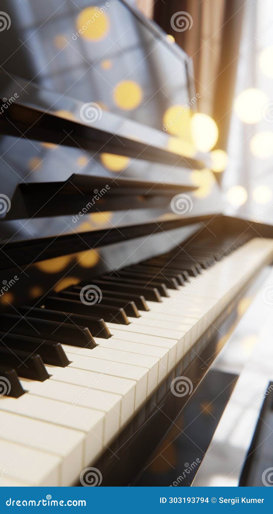 piano keyboard close up view with selective focus. warm color toned
