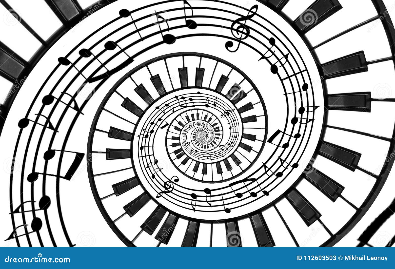 Piano Keyboard Printed Music Abstract Fractal Spiral Pattern Background Black And White Piano Keys Round Spiral Spiral Stair Pi Stock Illustration Illustration Of Ivory Keyboard 112693503