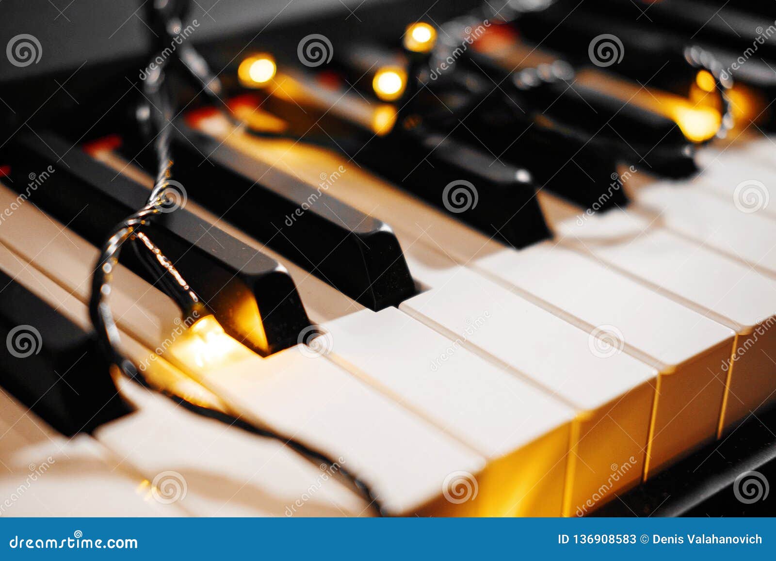Piano Keys with the Christmas Lights Stock Image Image of focus, classic 136908583