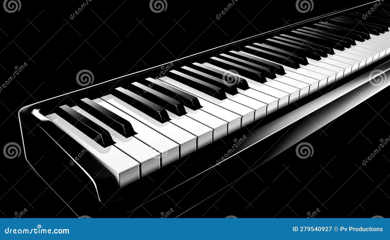 Piano Keys on a Black Background, Generative AI. Stock Illustration