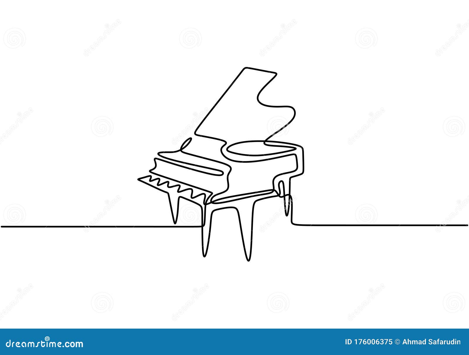 Piano One Line Drawing. Vector Illustration Continuous Single Hand