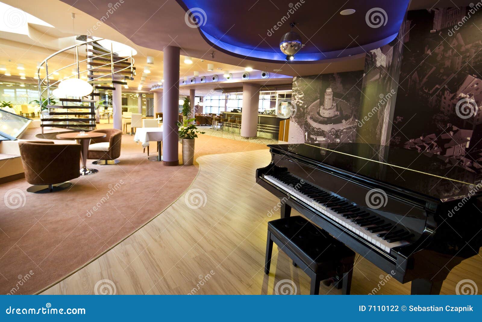 Piano in restaurant stock photo. Image of empty, table - 7110122