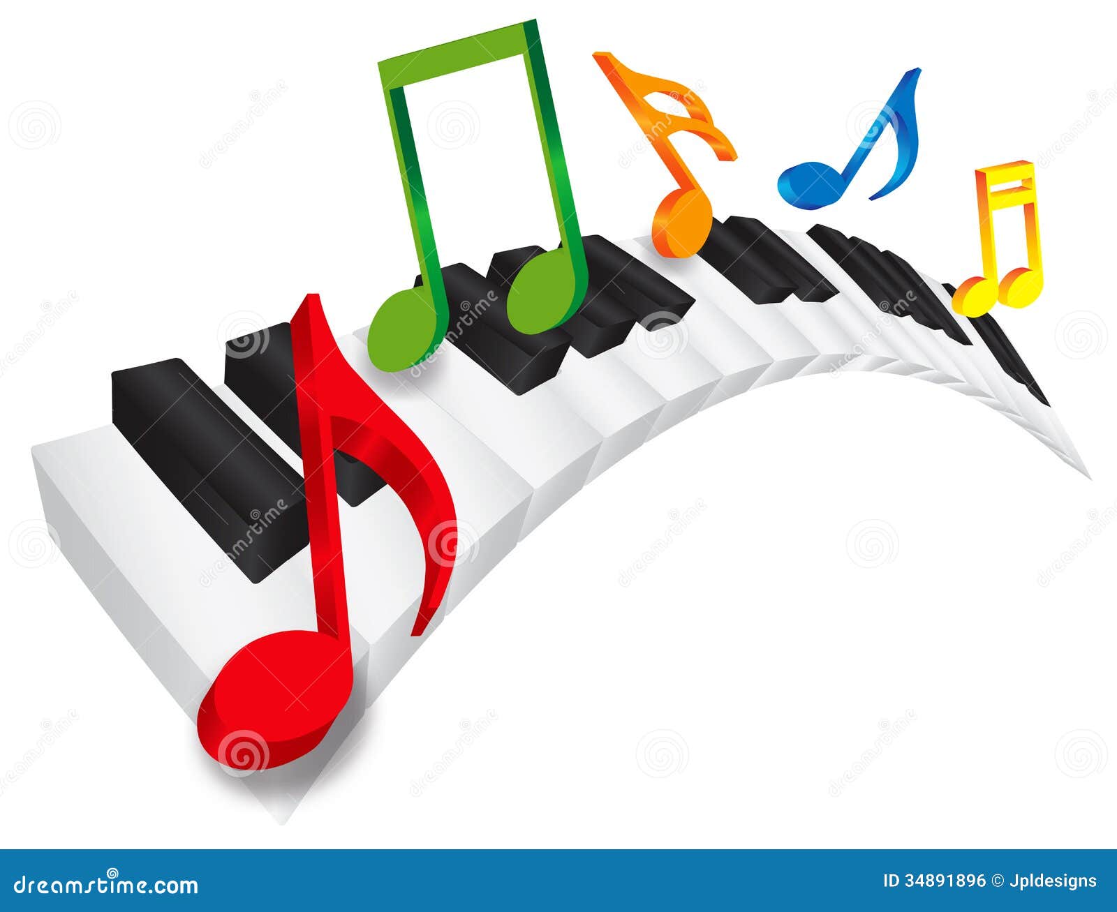piano wavy keyboard and music notes 3d illustratio