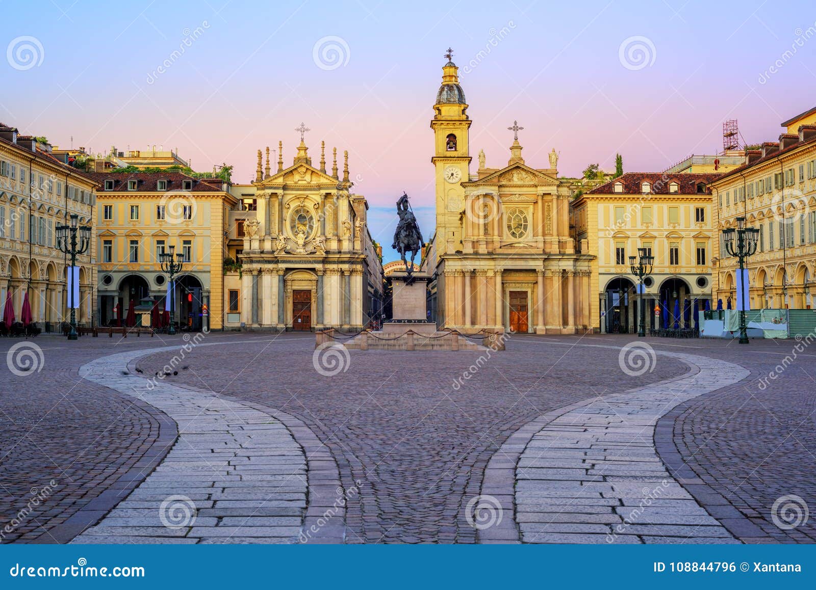 piazza san carlo and twin churches in the city center of turin,