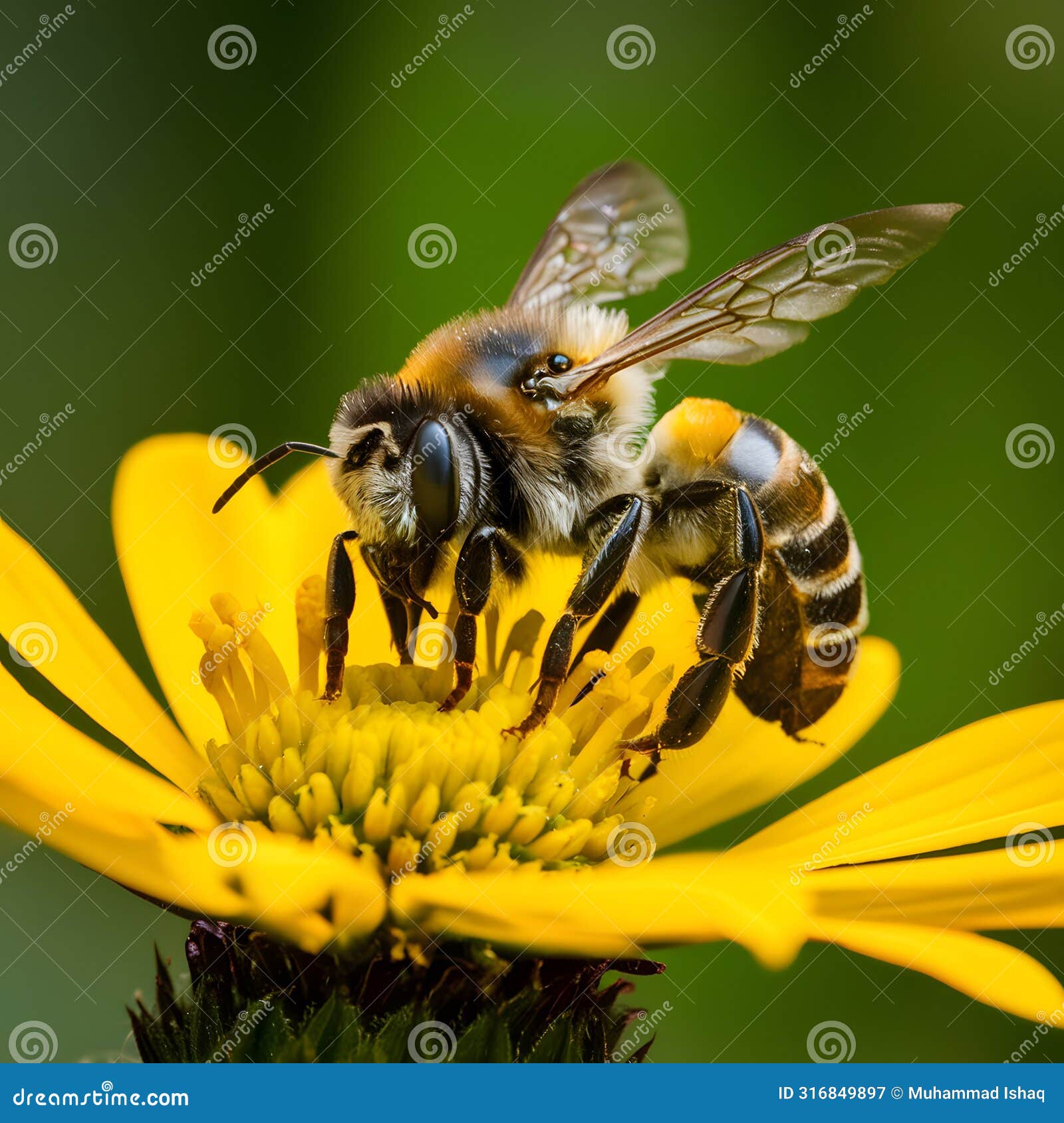 pic busy honey bee diligently pollinates flower petal in close up shot
