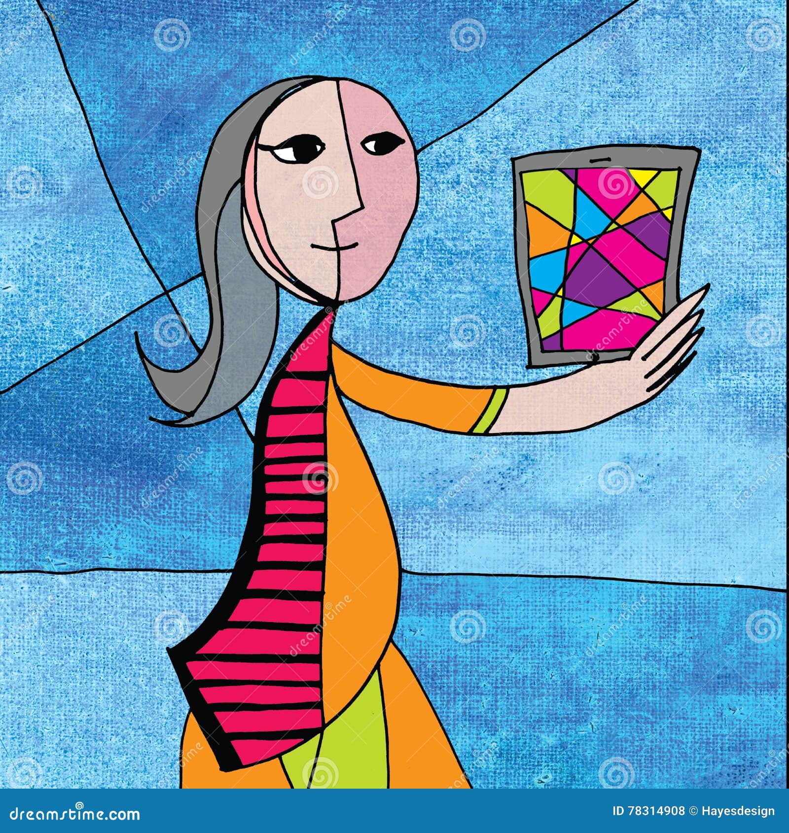 picasso woman using a computer tablet