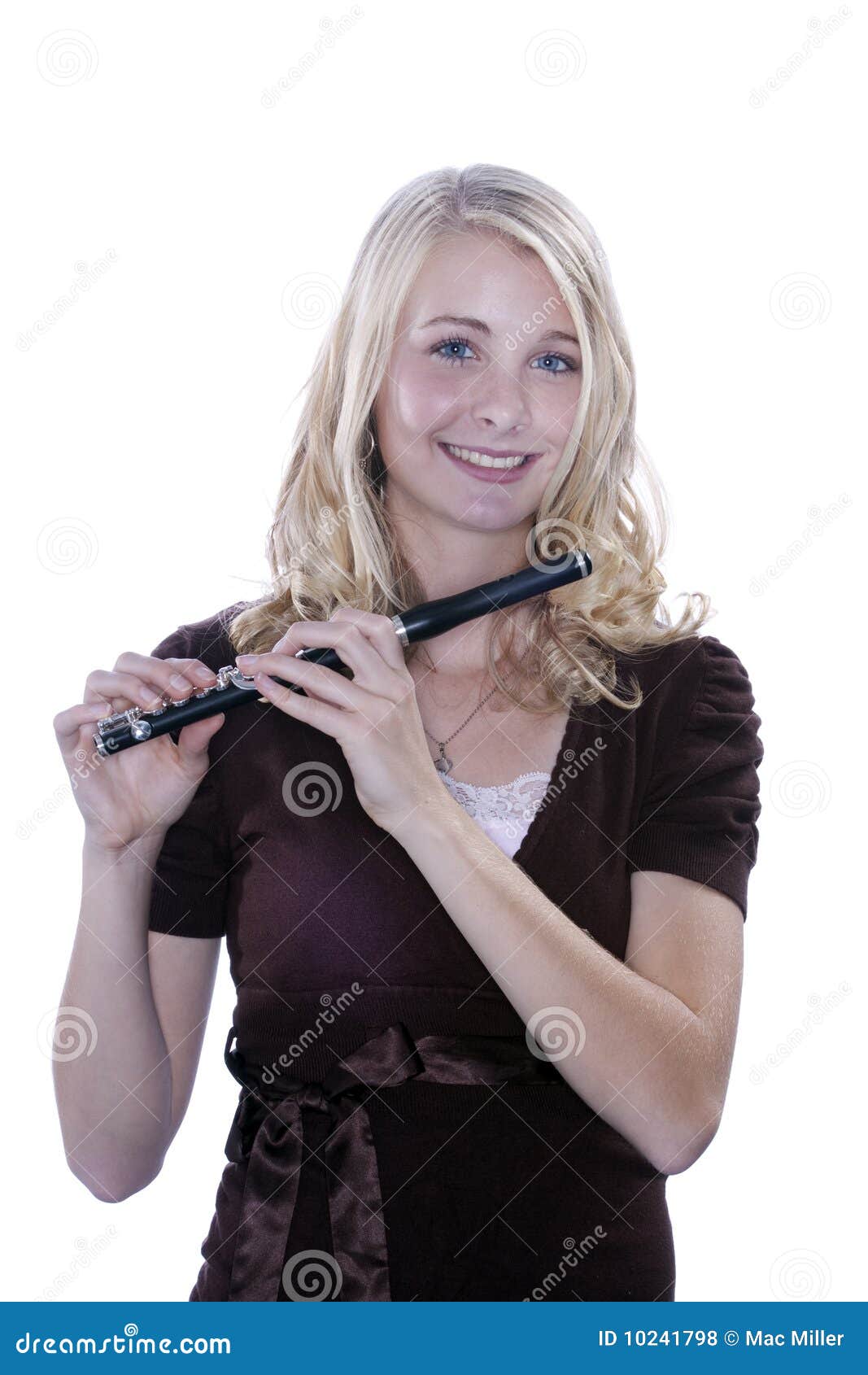 piccolo player teenage girl on white
