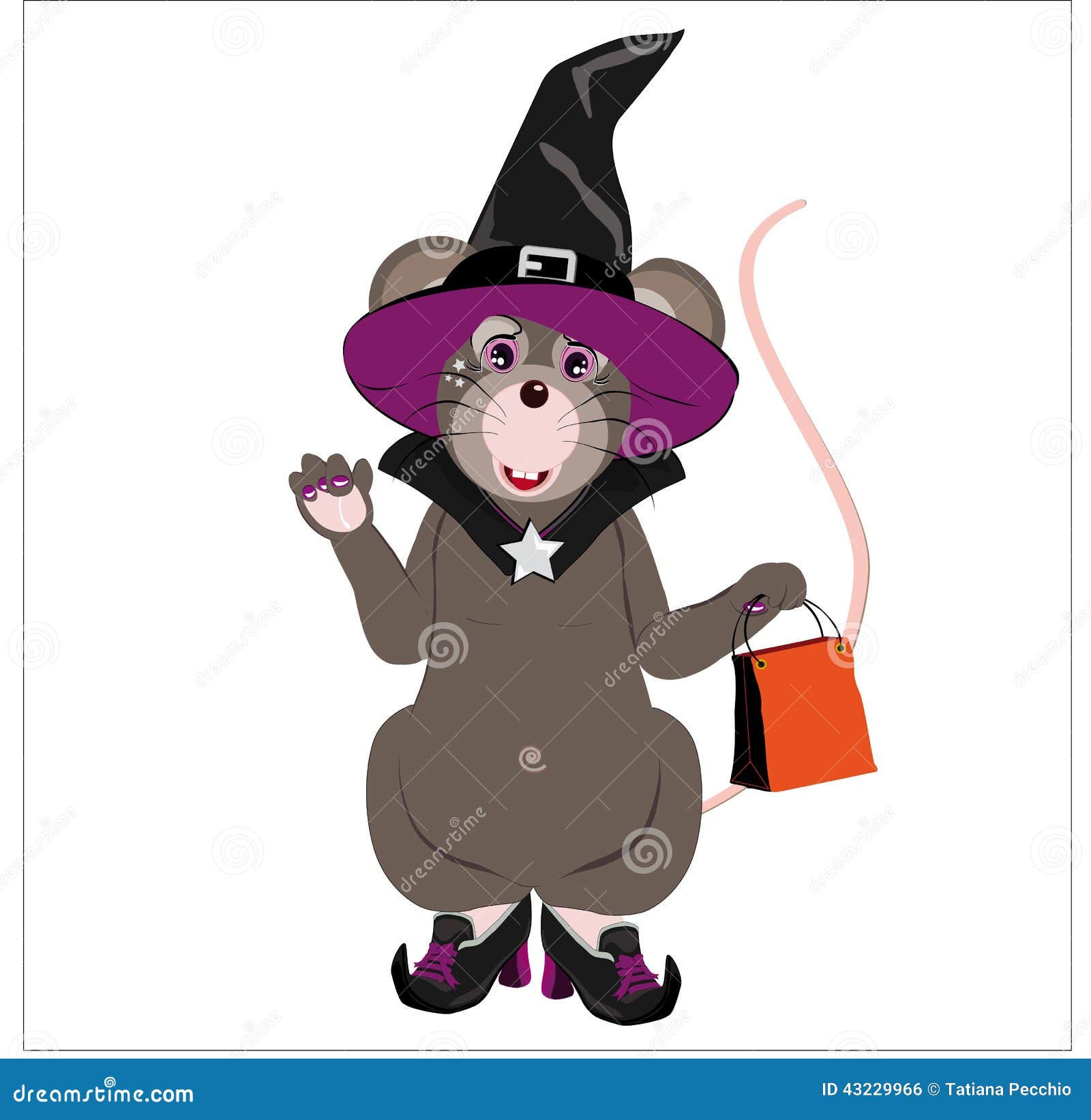 Piccolo Topo Grigio Vestito Come Strega Illustrazione di Stock