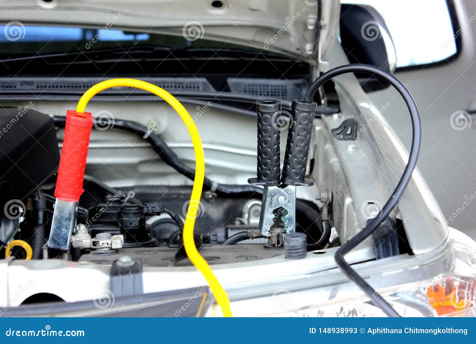 Pick Up Car is Charging Battery.the Battery is Low Voltage Stock Image