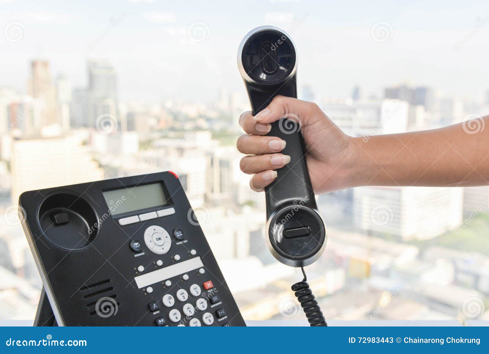 Pick Up the Phone Call with Hand Set Stock Image Image of hold, desk