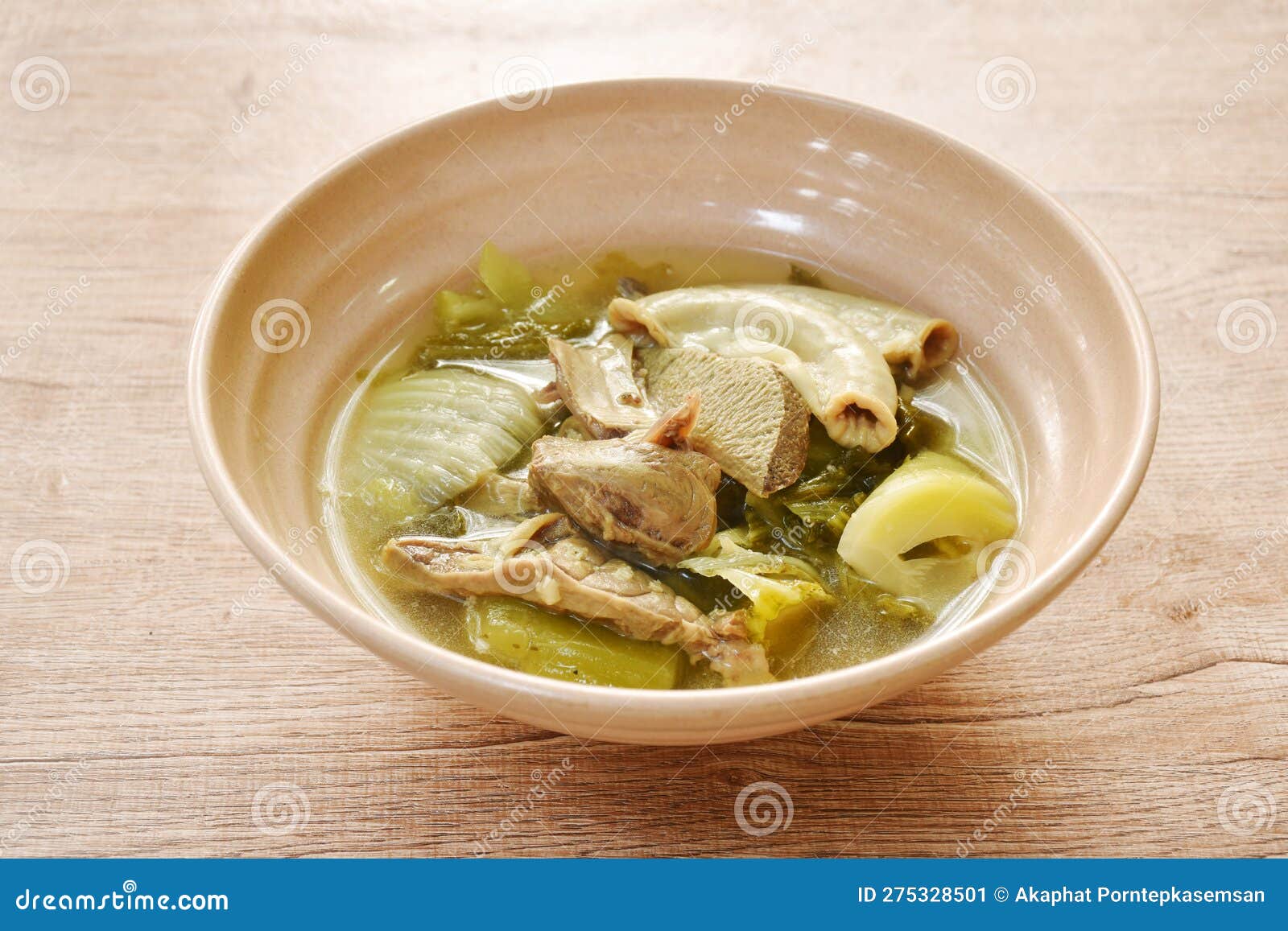 Pickled Chinese Cabbage with Pork Entrails and Bone Soup in Bowl Stock