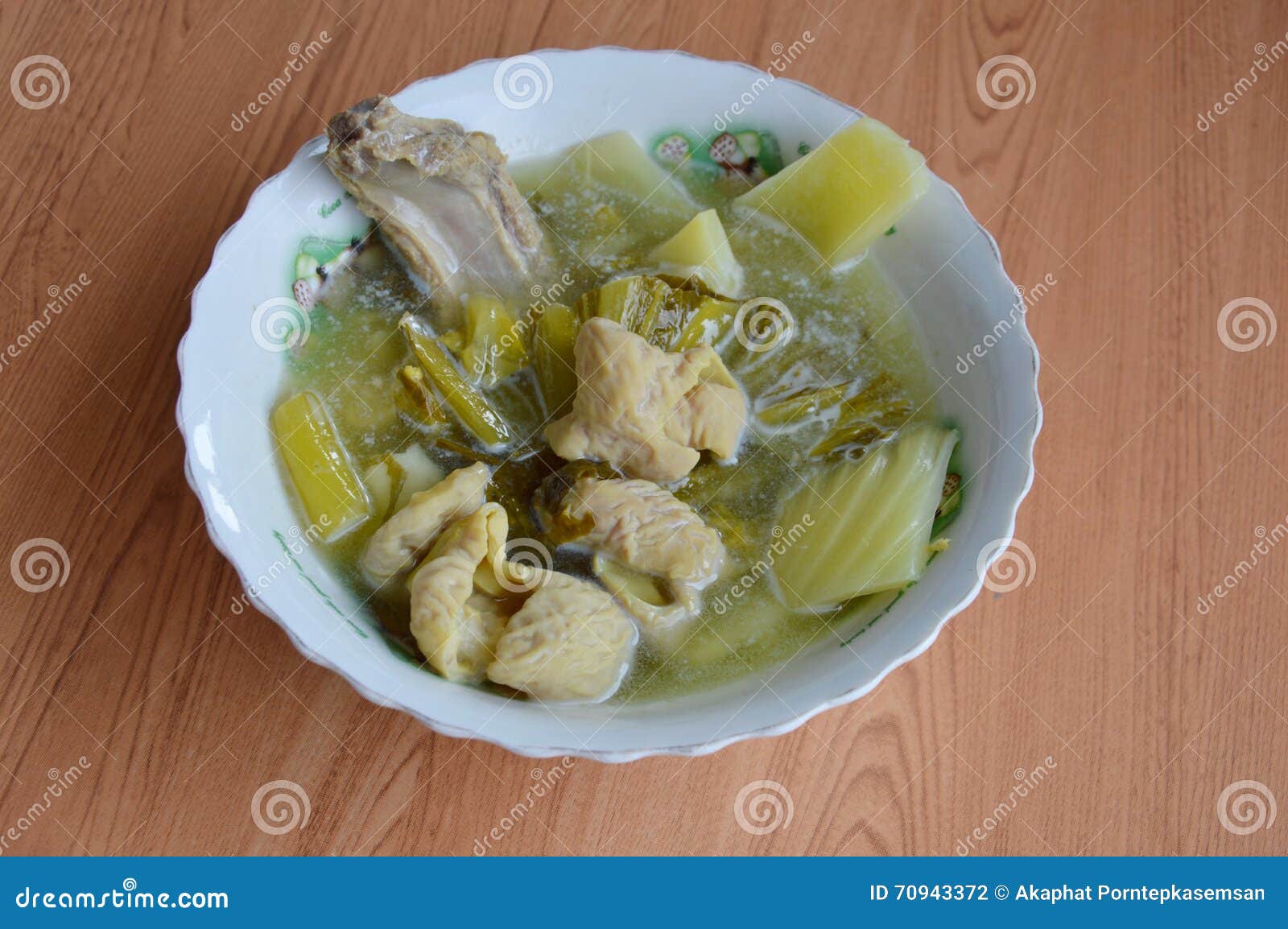 Pickled Chinese Cabbage with Pork Entrails and Bone Soup in Bowl Stock