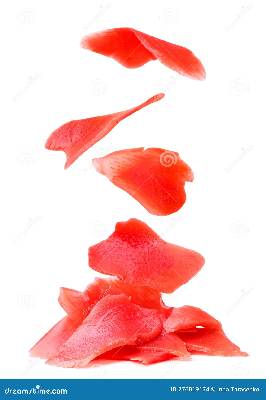 Pickled Ginger Falls on a Pile on a White Background. Isolated Stock