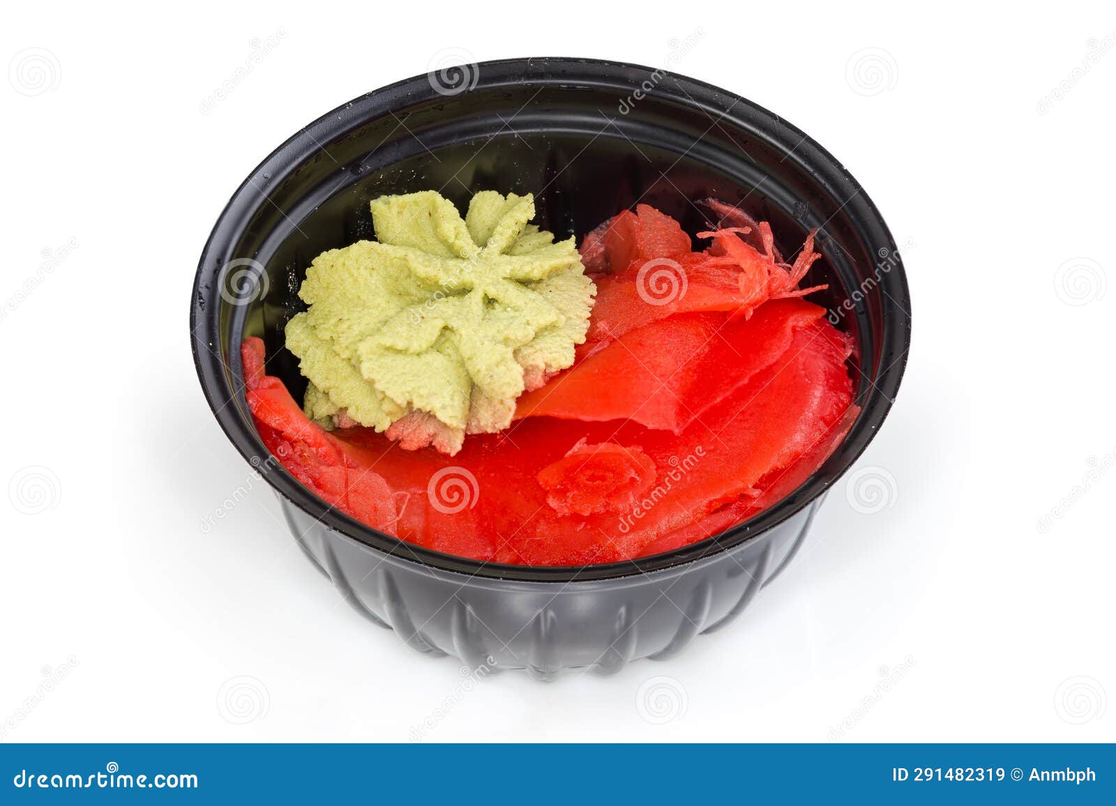 Pickled Ginger and Wasabi Sauce in Small Open Plastic Container Stock