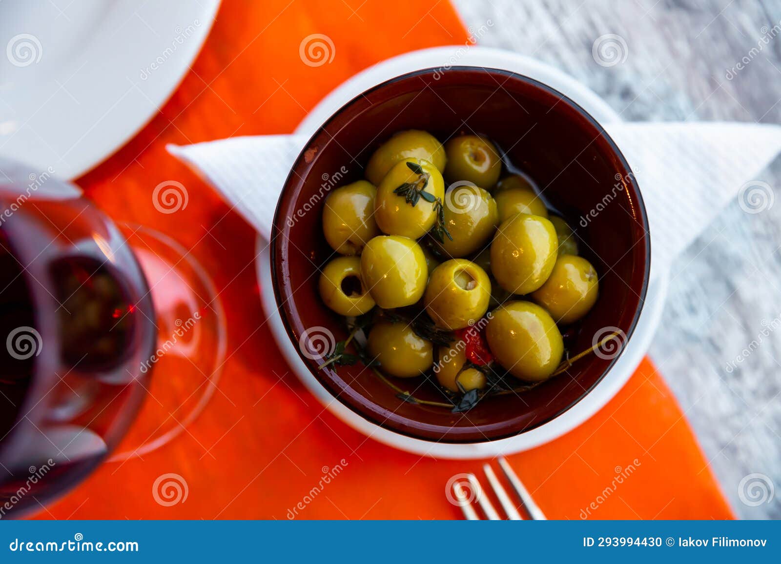 pickled green olives without stone - typical spanish tapas olivas verdes sin hueso