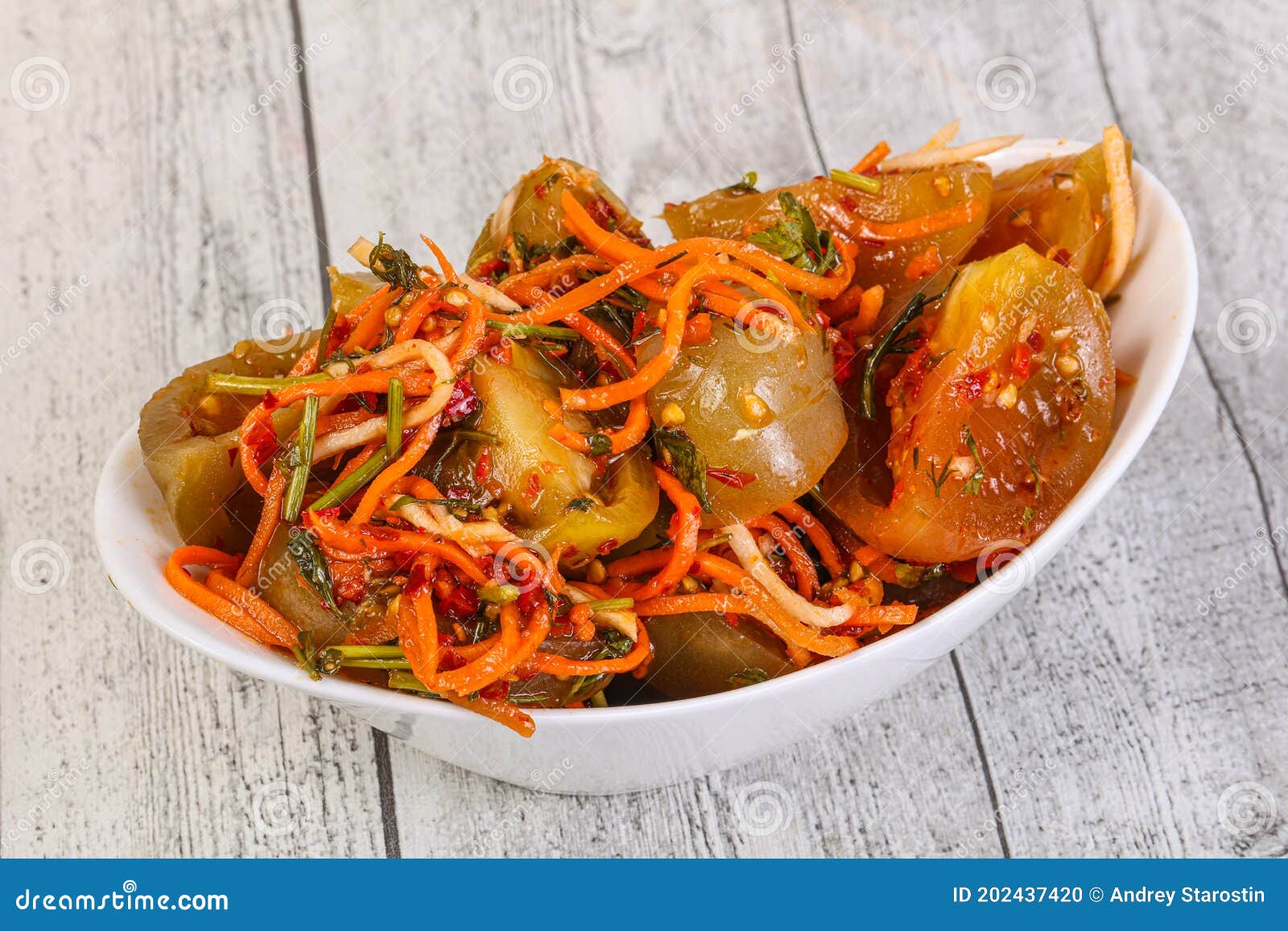 Pickled Green Tomato with Korean Carrot Stock Photo Image of closeup