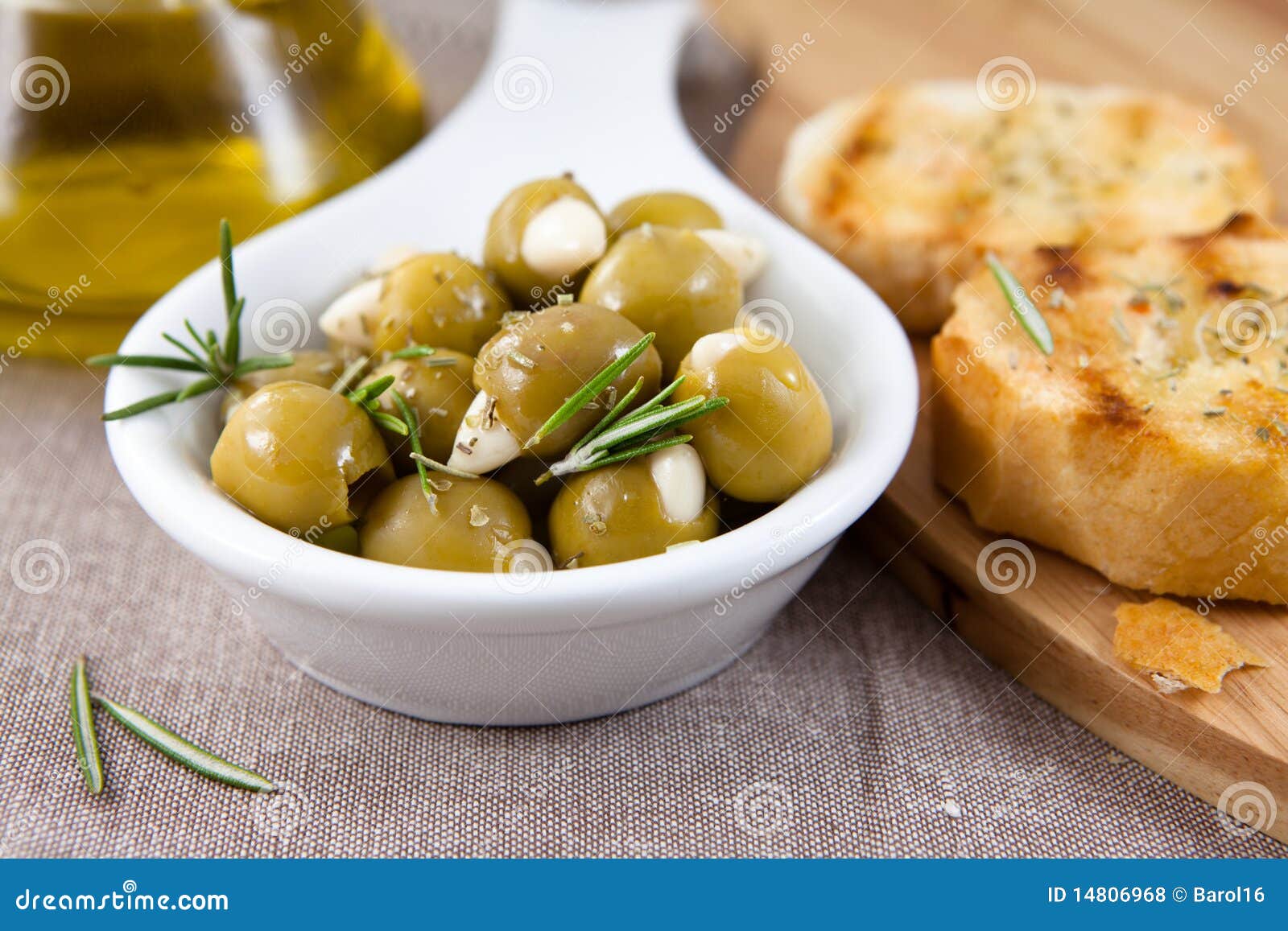 Pickled olives with garlic stock photo. Image of close 14806968