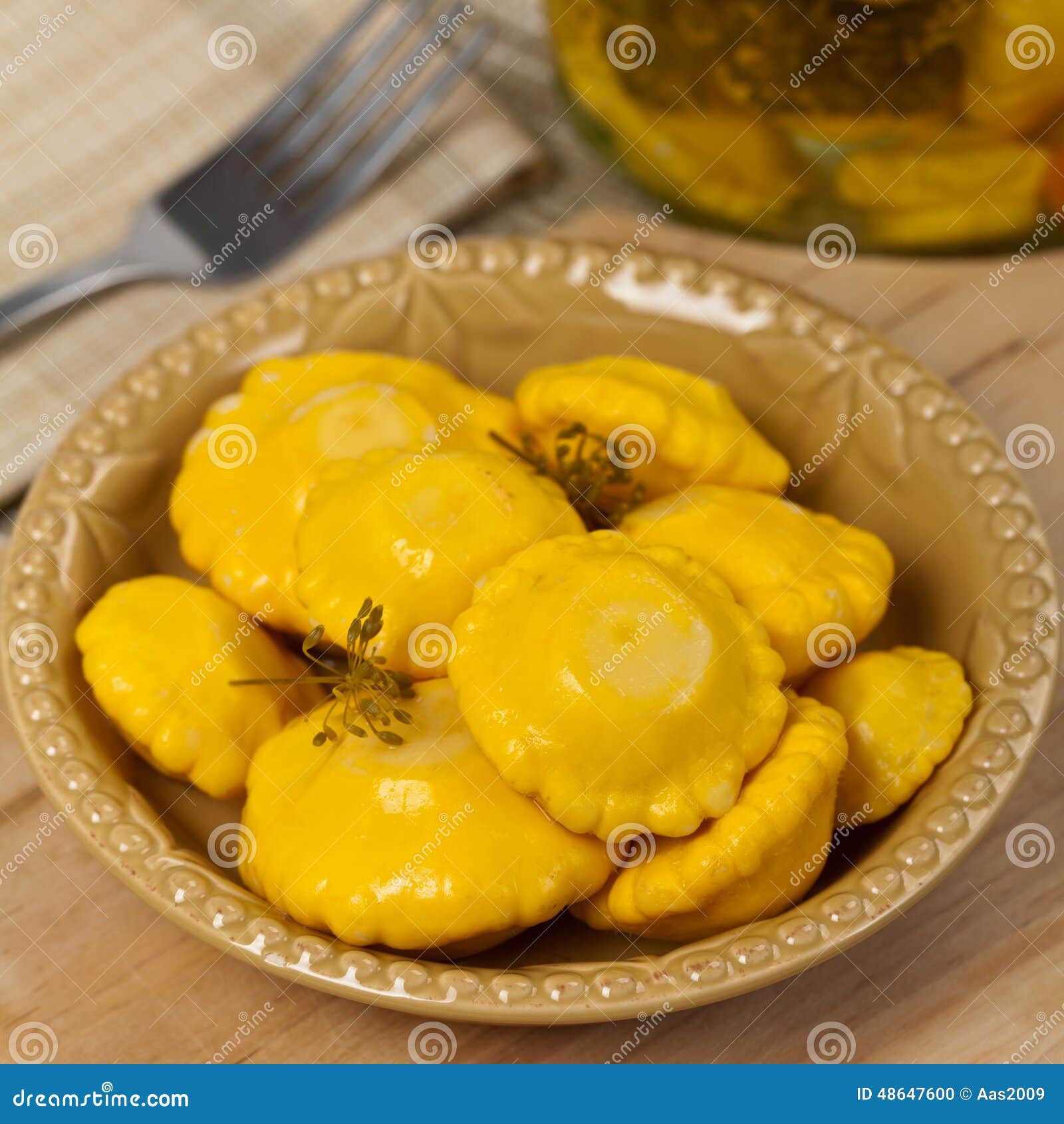 Pickled Yellow Pattypan Squash Stock Photo Image of homemade, dill