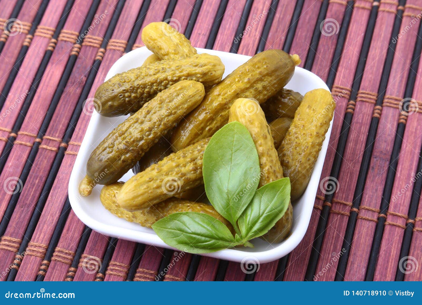 Pickles. Bowl of Pickled Gherkins Cucumber with Copy Space. Cornichons