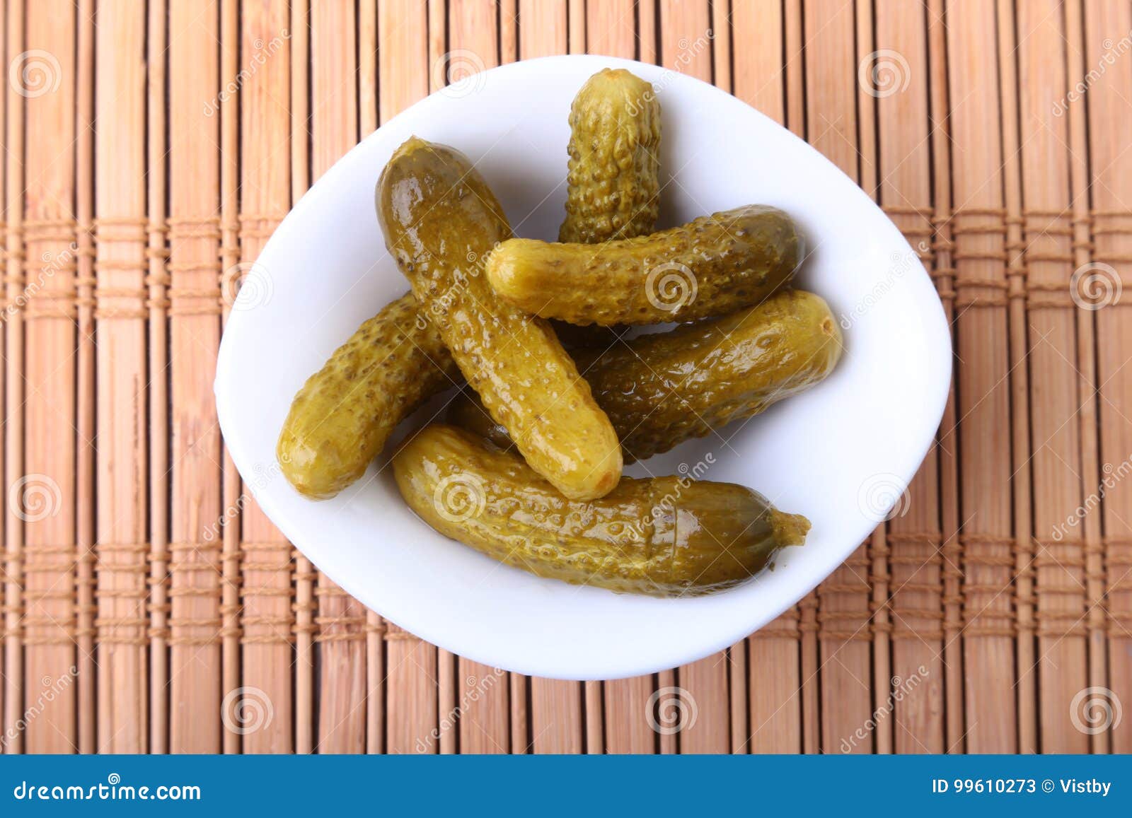 Pickles. Bowl of Pickled Gherkins Cucumber with Copy Space. Cornichons