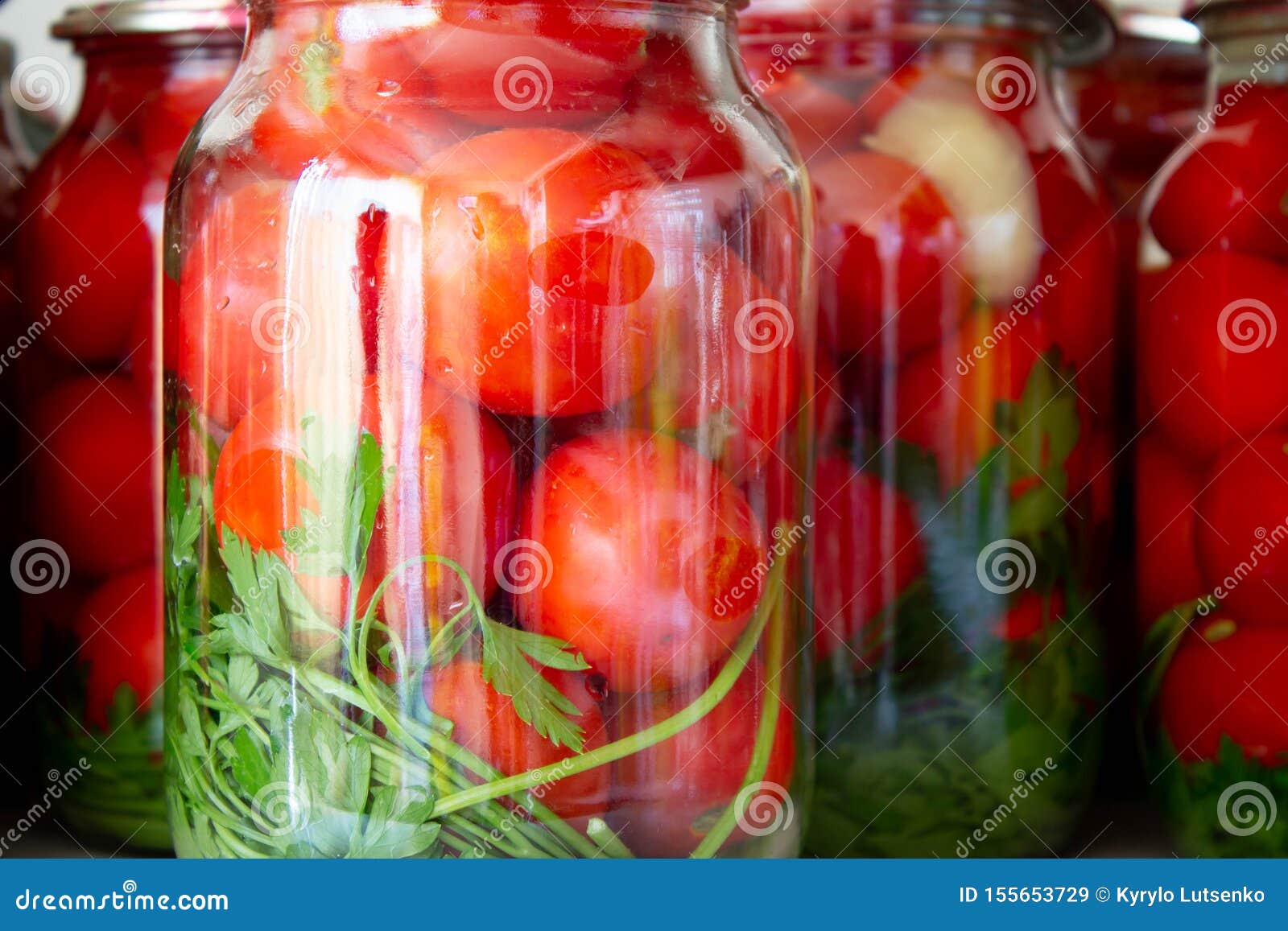 Pickling Tomatoes in Glass Jars Stock Image Image of bottled, garlic