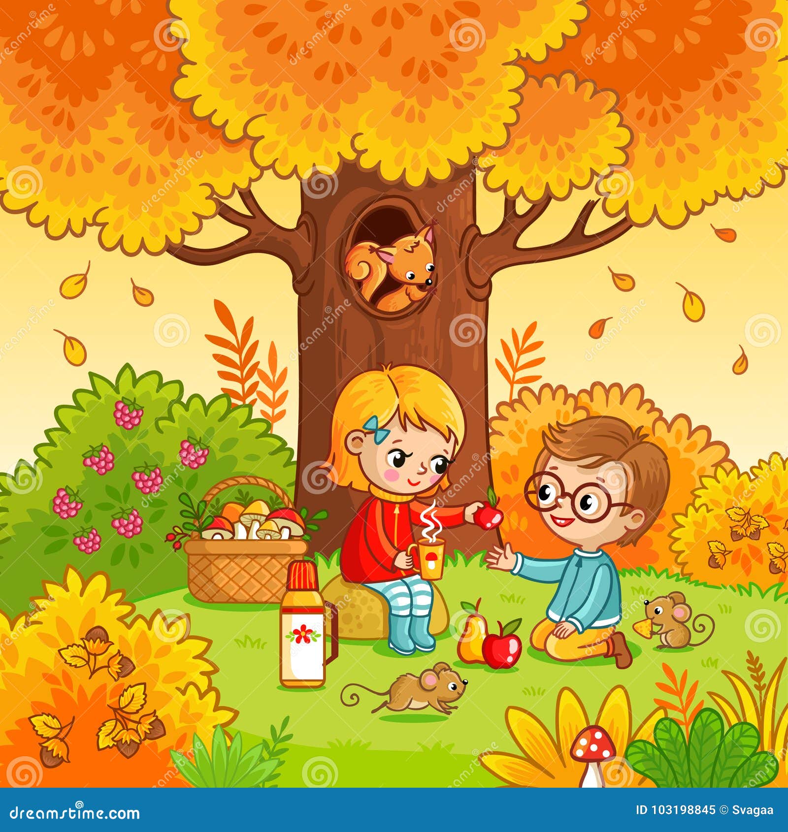 Wonderbaar Picknick In Het Bos Met Kinderen Stock Illustratie - Illustratie OG-22